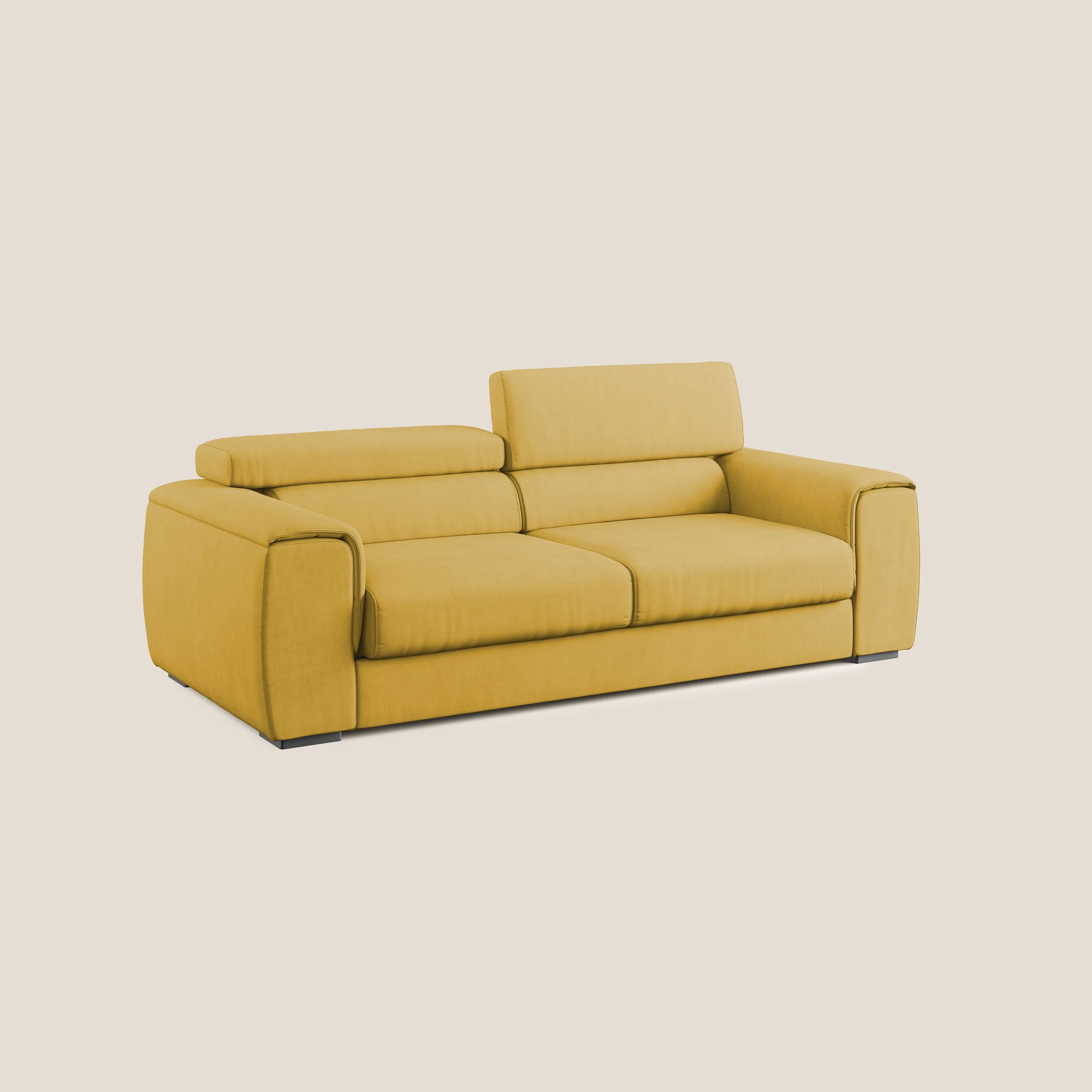 Zeno canapé linéaire avec pouf extractible en tissu doux imperméable T02 jaune - Image 3
