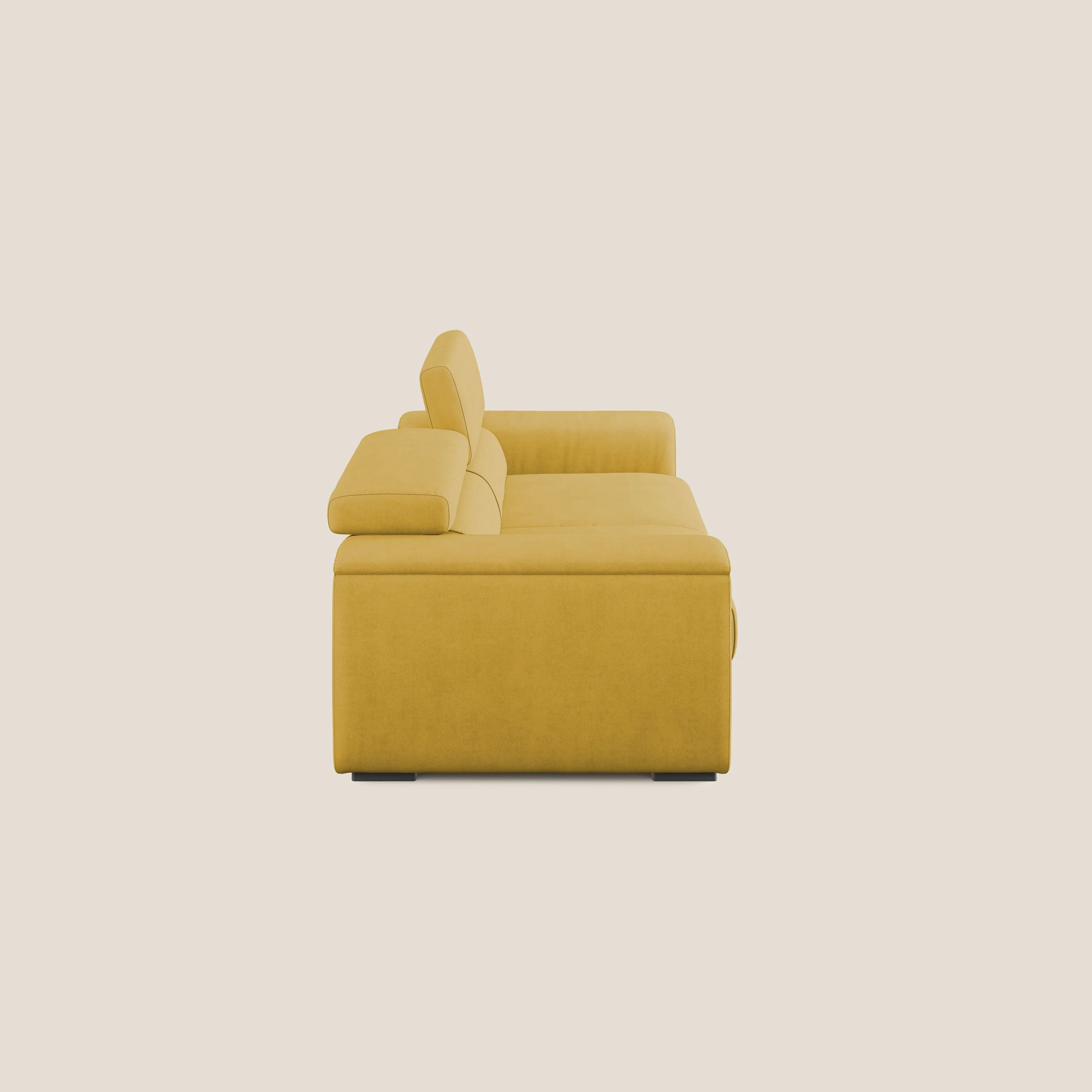 Zeno canapé linéaire avec pouf extractible en tissu doux imperméable T02 jaune - Image 4