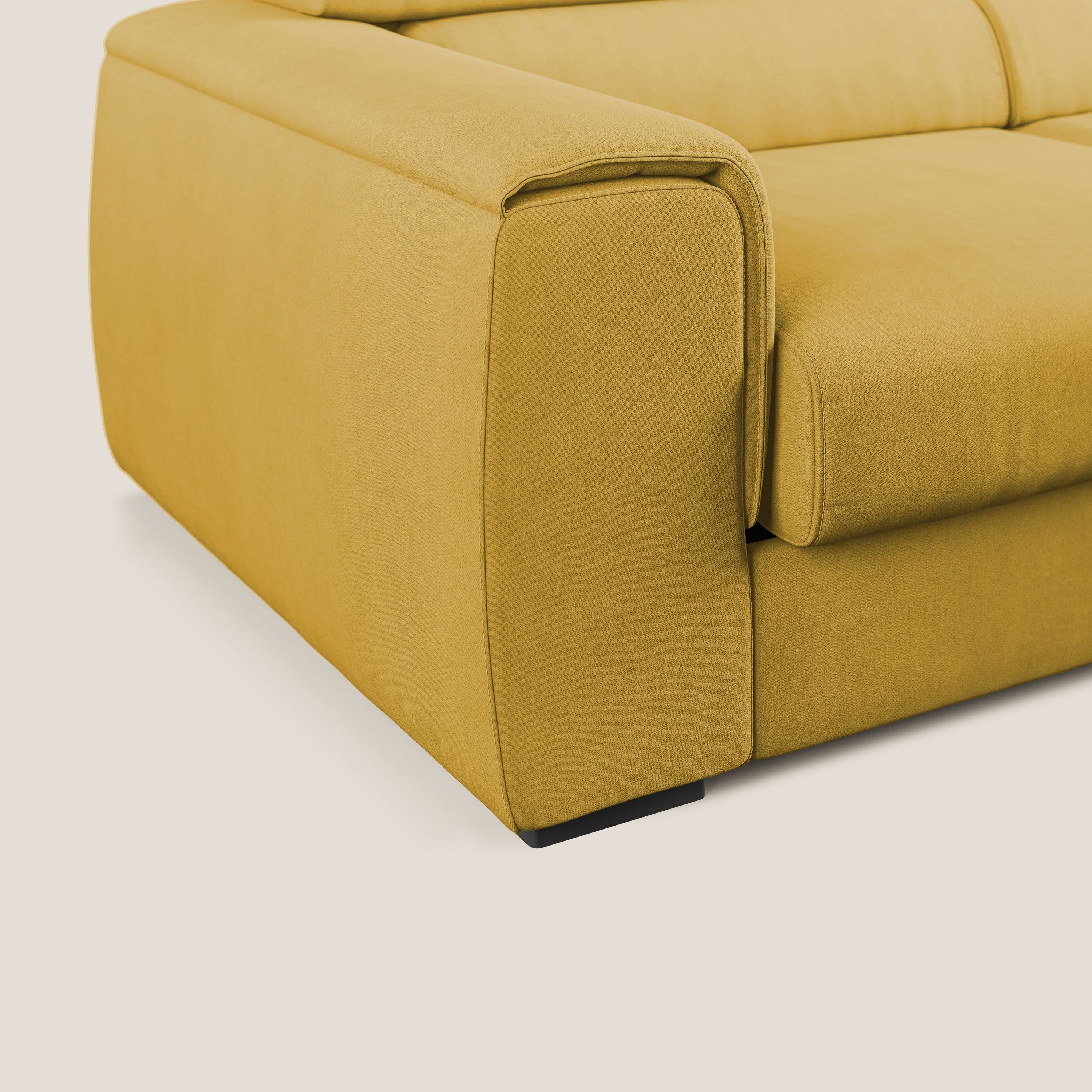 Zeno canapé linéaire avec pouf extractible en tissu doux imperméable T02 jaune - Image 6