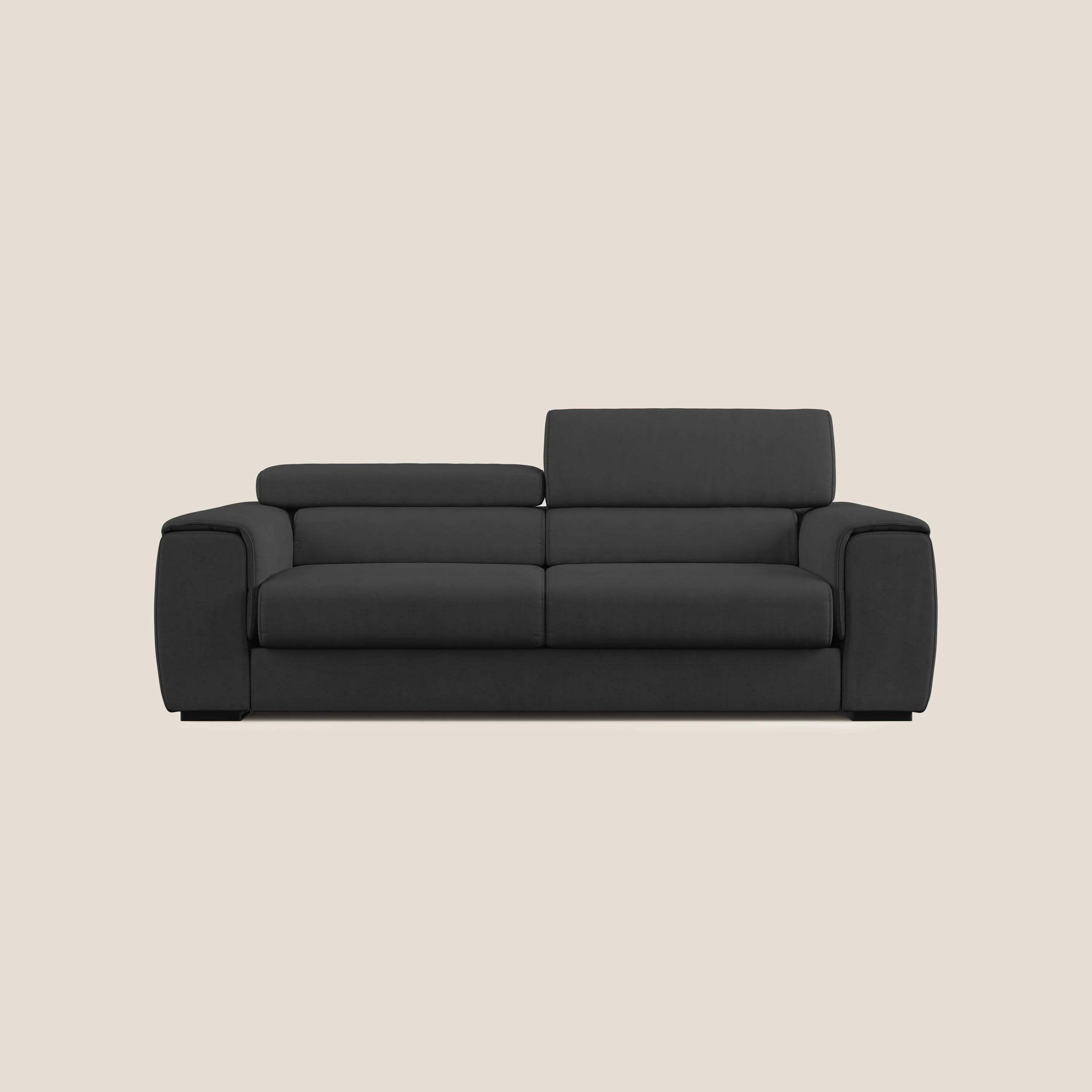 Zeno canapé linéaire avec pouf extractible en tissu doux imperméable T02 noir