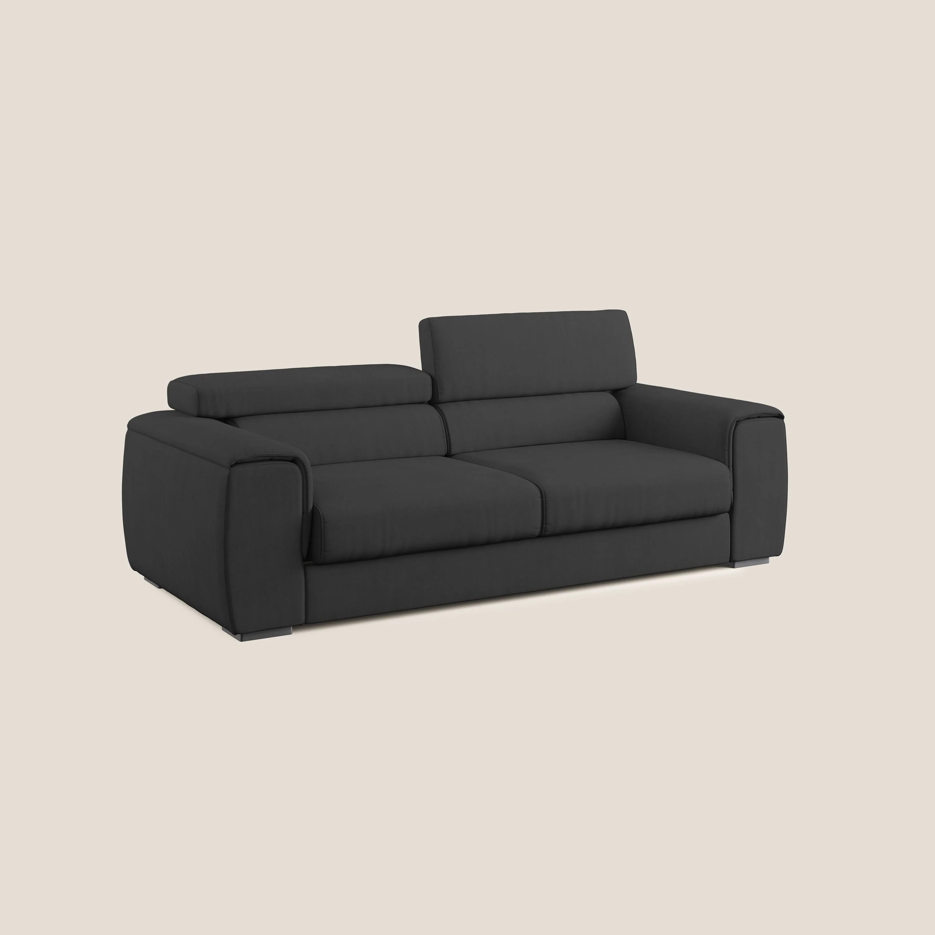 Zeno canapé linéaire avec pouf extractible en tissu doux imperméable T02 noir - Image 3