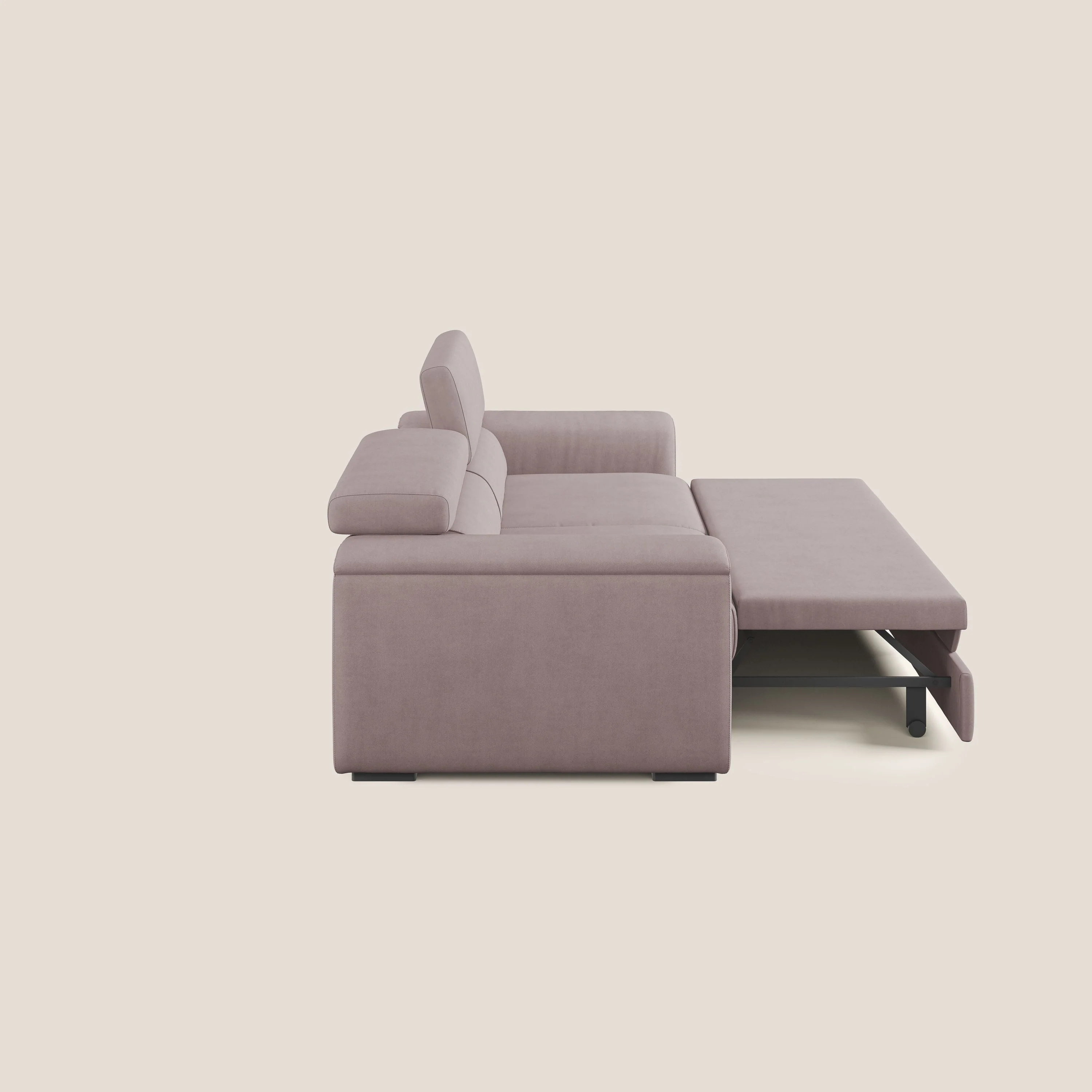 Zeno canapé linéaire avec pouf extractible en tissu doux imperméable T02 rose - Image 10