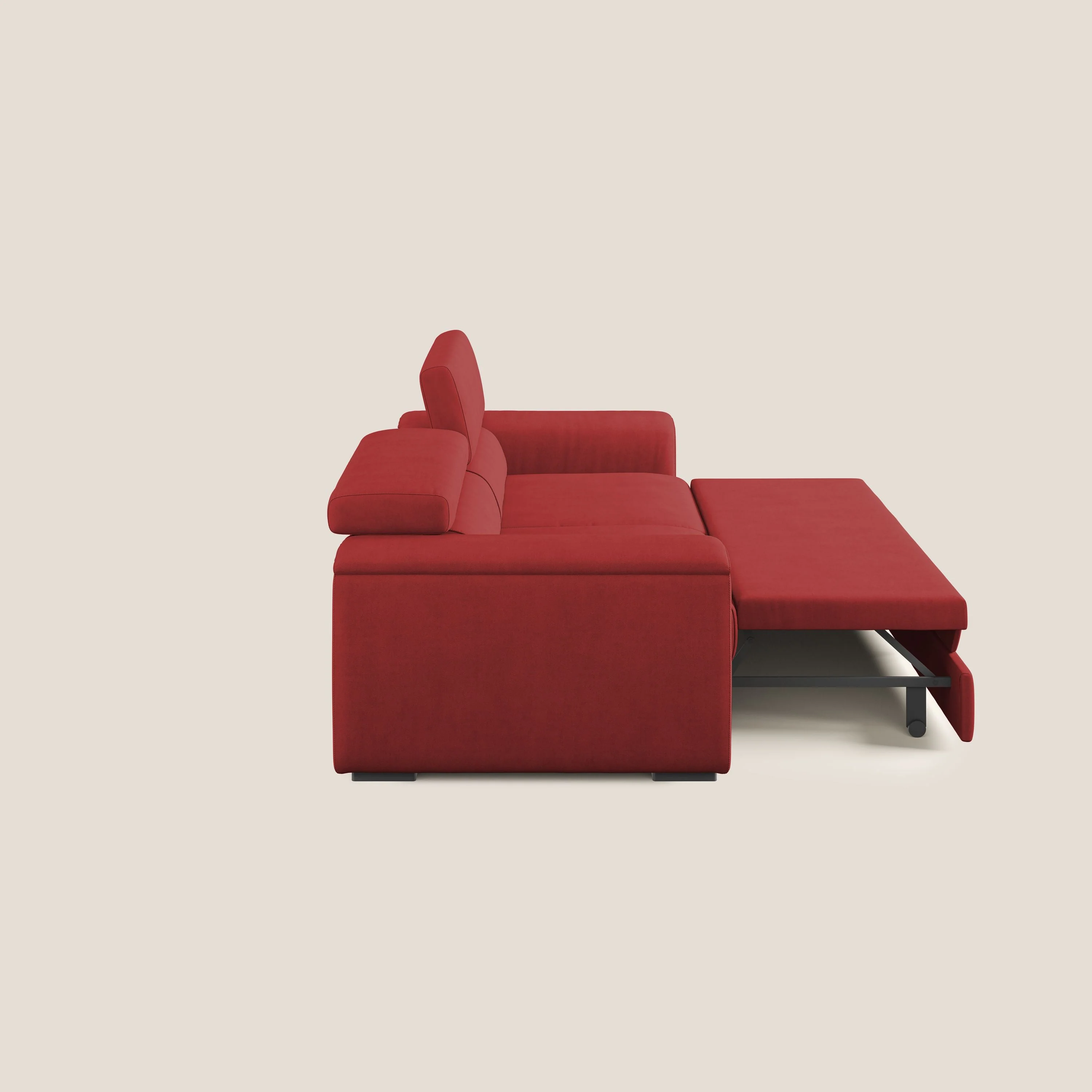 Zeno canapé linéaire avec pouf extractible en tissu doux imperméable T02 rouge - Image 10