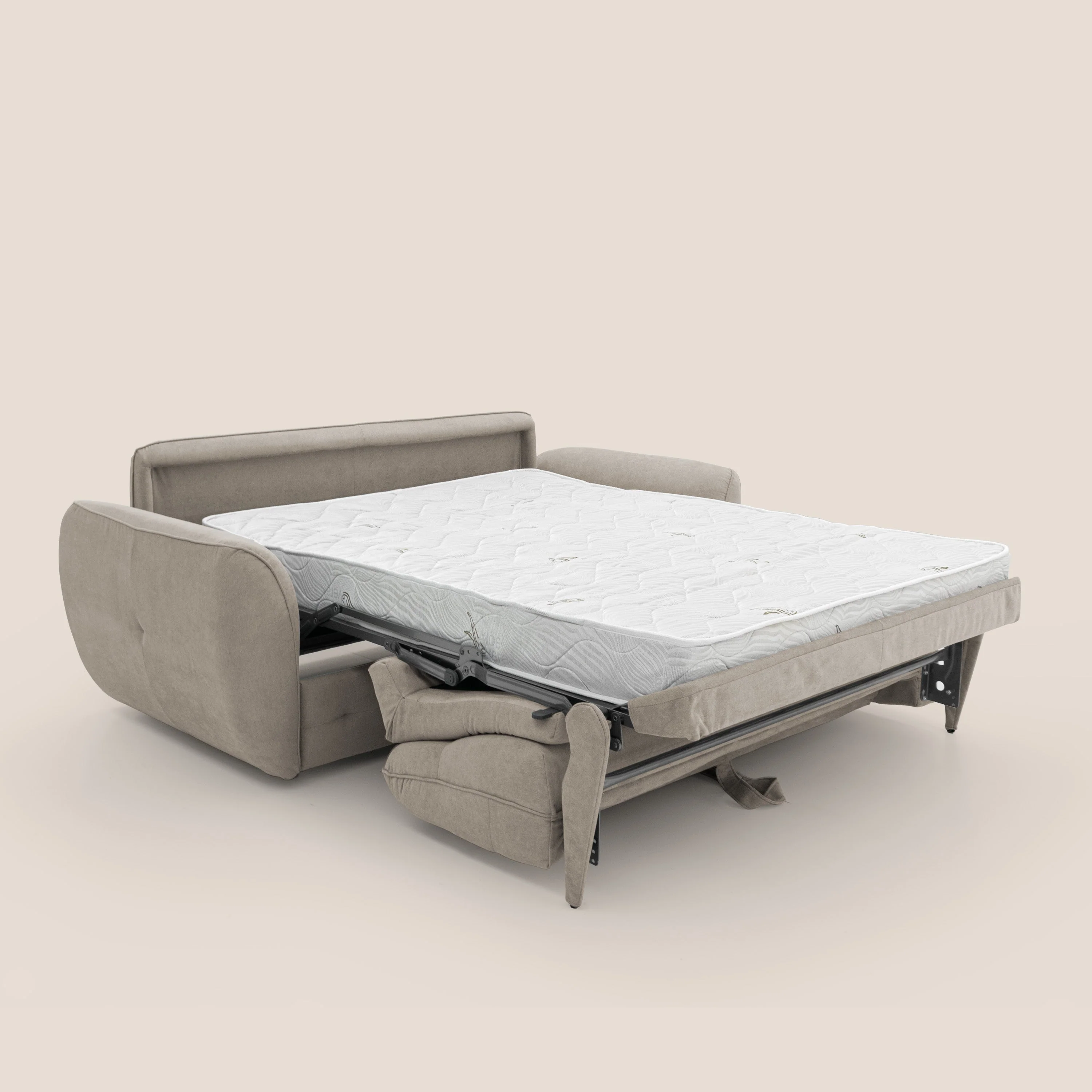 Zeus Canapé convertible scandinave avec dossier haut et matelas H18 cm en tissu imperméable T02 beige - Image 2