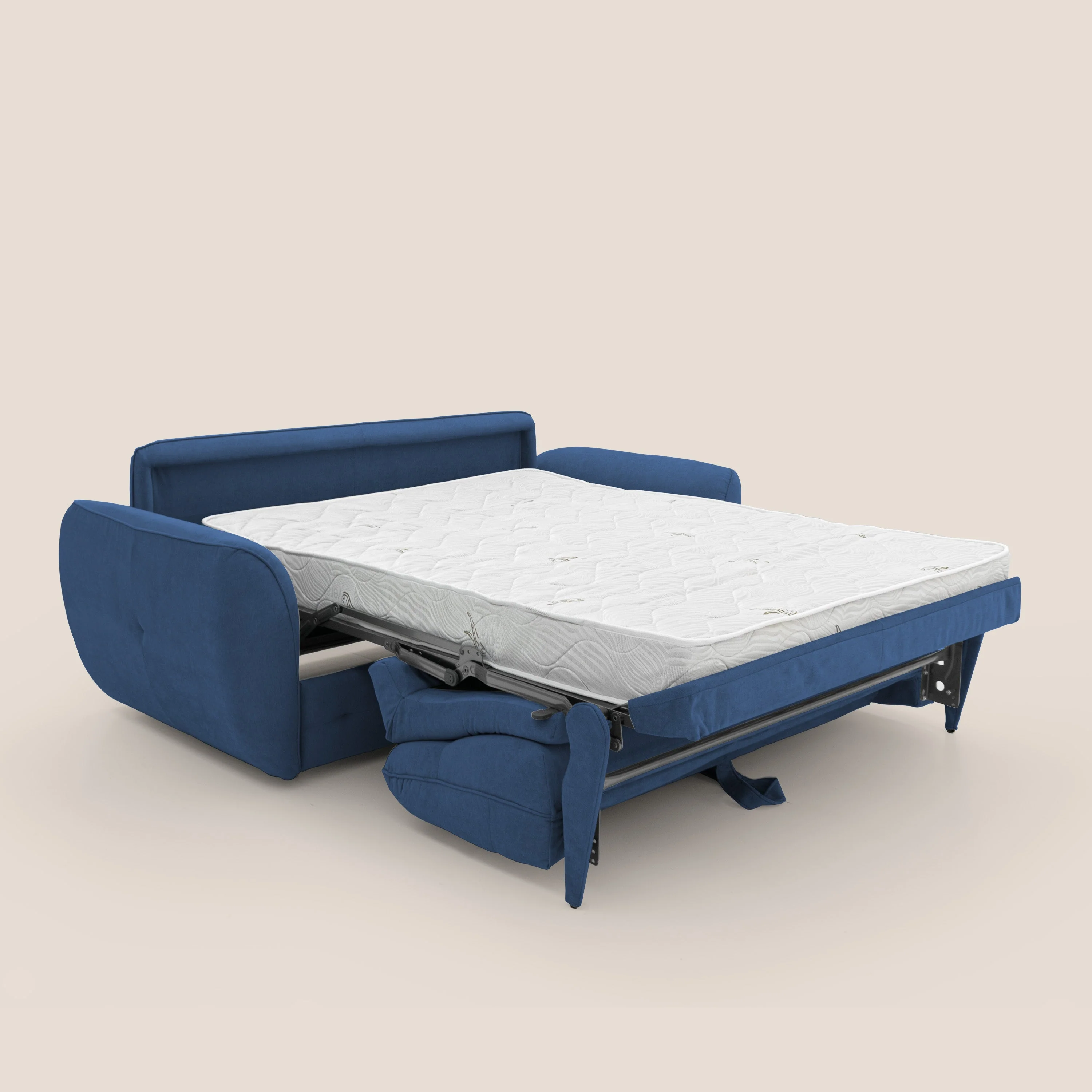 Zeus Canapé convertible scandinave avec dossier haut et matelas H18 cm en tissu imperméable T02 bleu - Image 2
