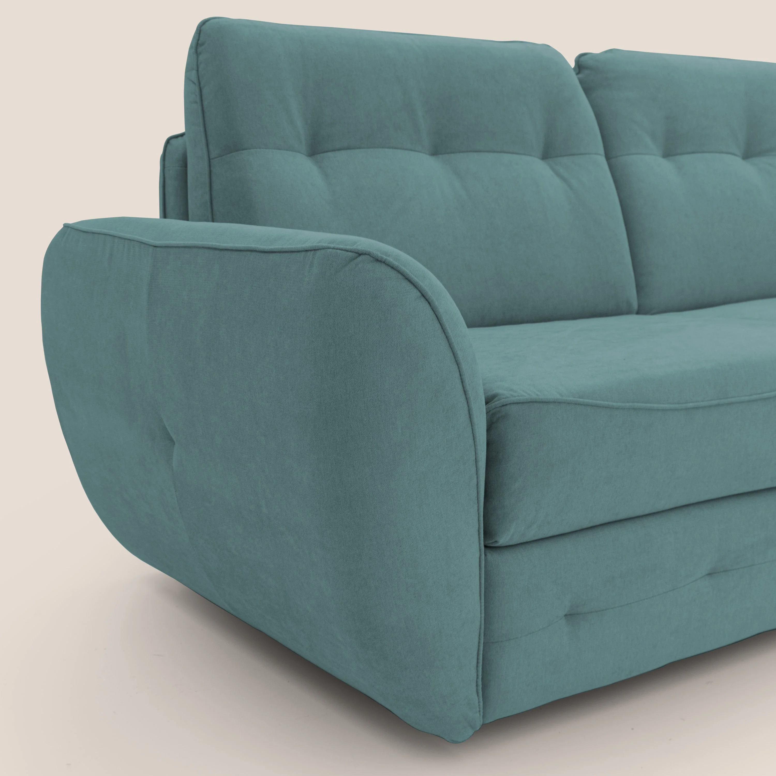 Zeus Canapé convertible scandinave avec dossier haut et matelas H18 cm en tissu imperméable T02 bleu canard - Image 6