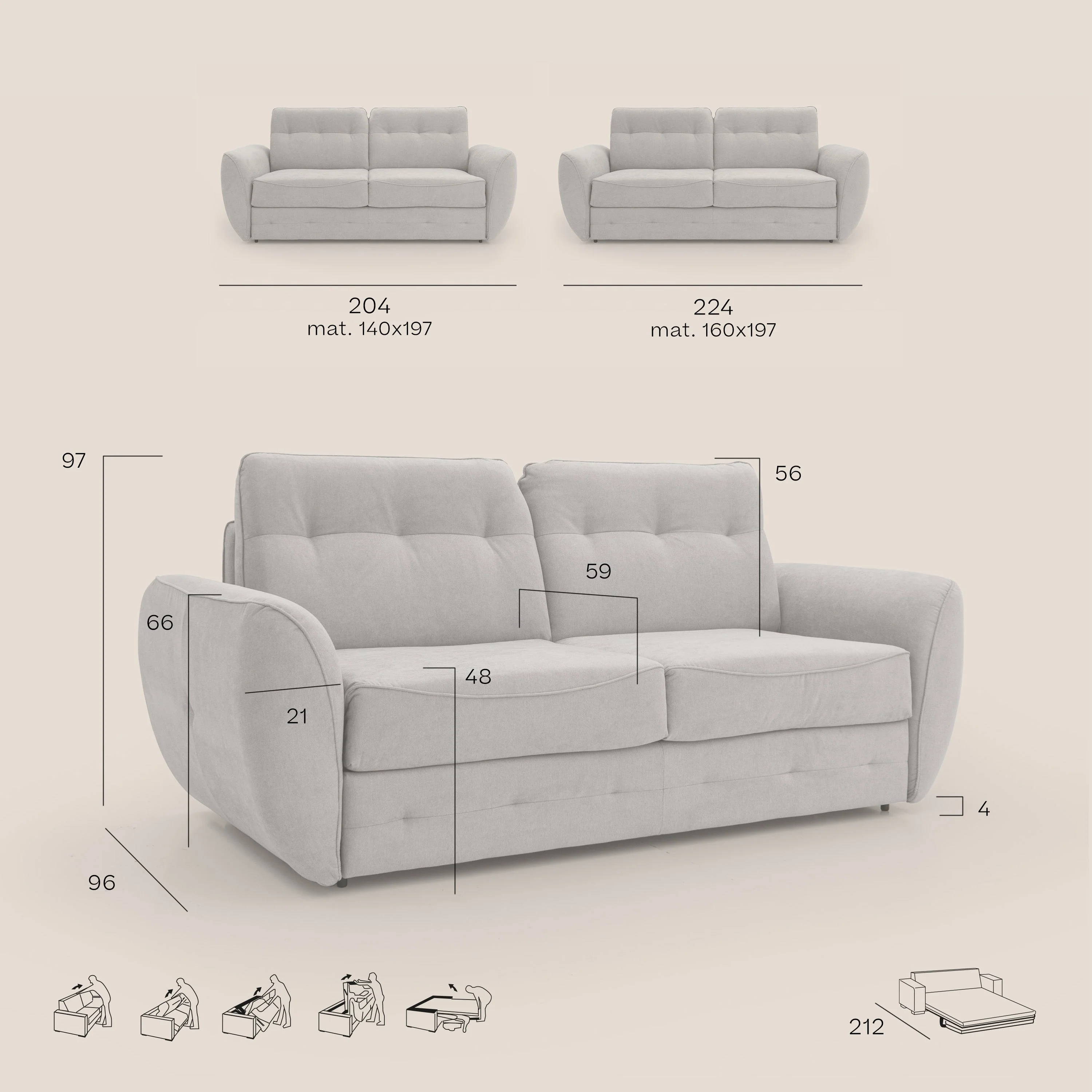 Zeus Canapé convertible scandinave avec dossier haut et matelas H18 cm en tissu imperméable T02 gris - Image 12