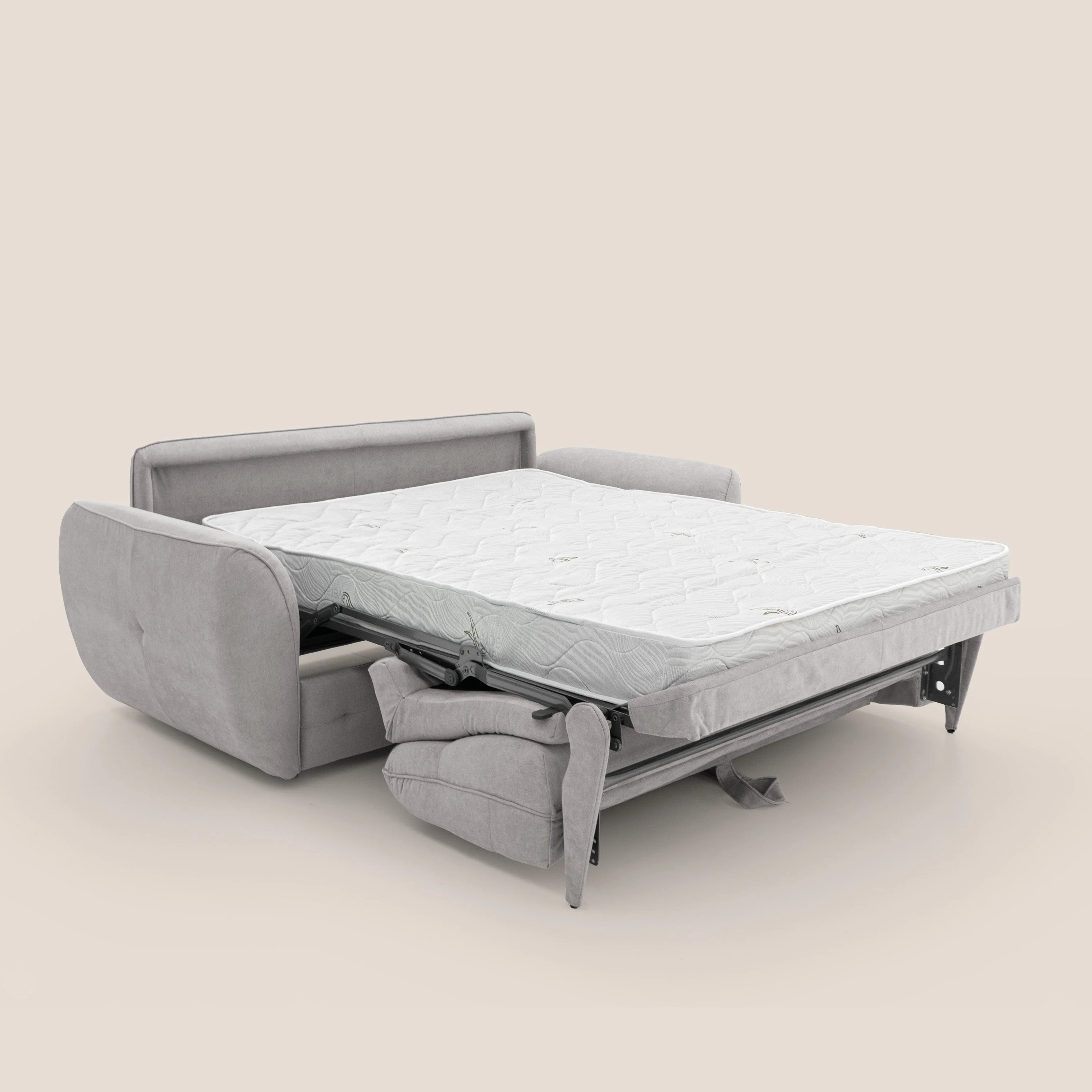 Zeus Canapé convertible scandinave avec dossier haut et matelas H18 cm en tissu imperméable T02 gris clair - Image 2
