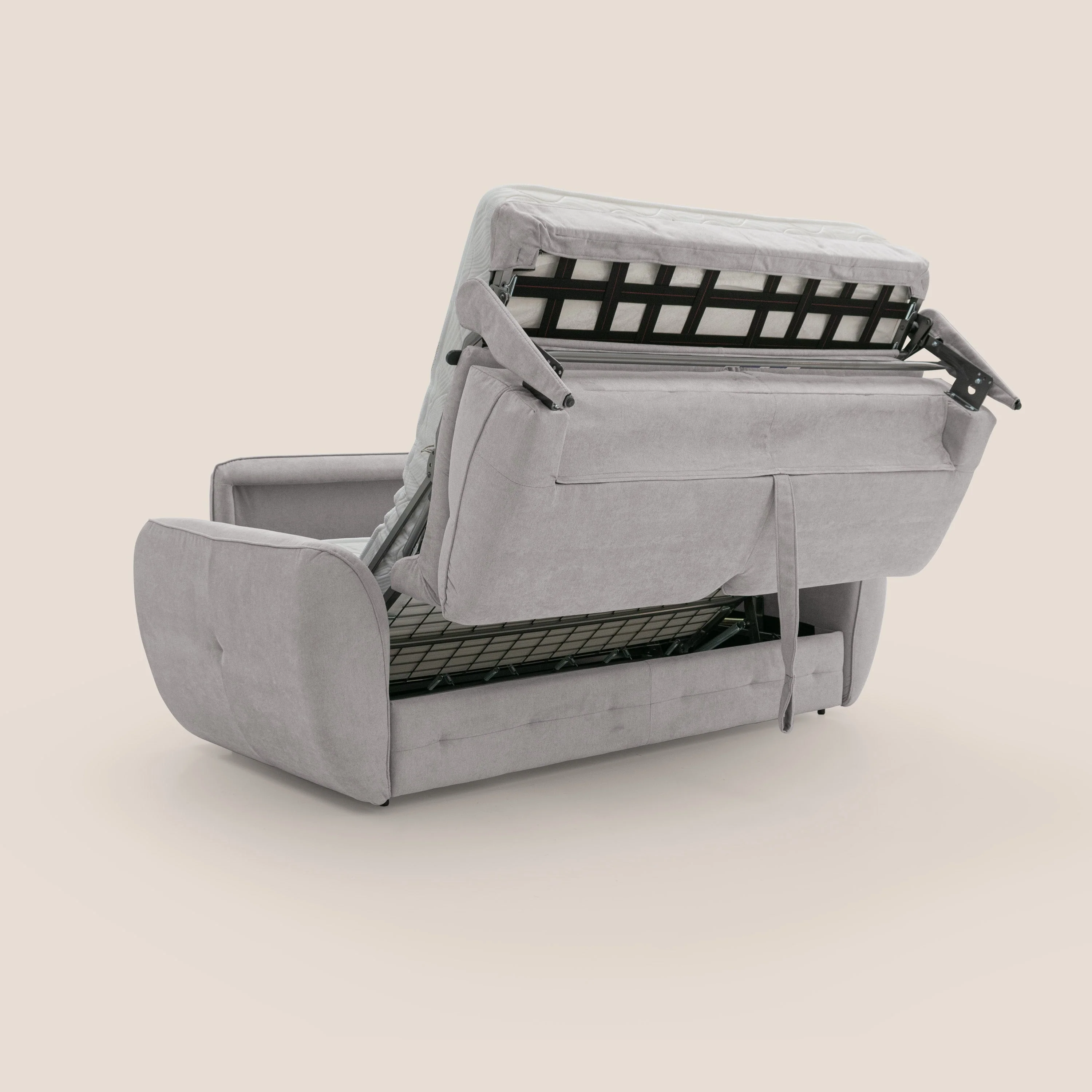 Zeus Canapé convertible scandinave avec dossier haut et matelas H18 cm en tissu imperméable T02 gris clair - Image 3