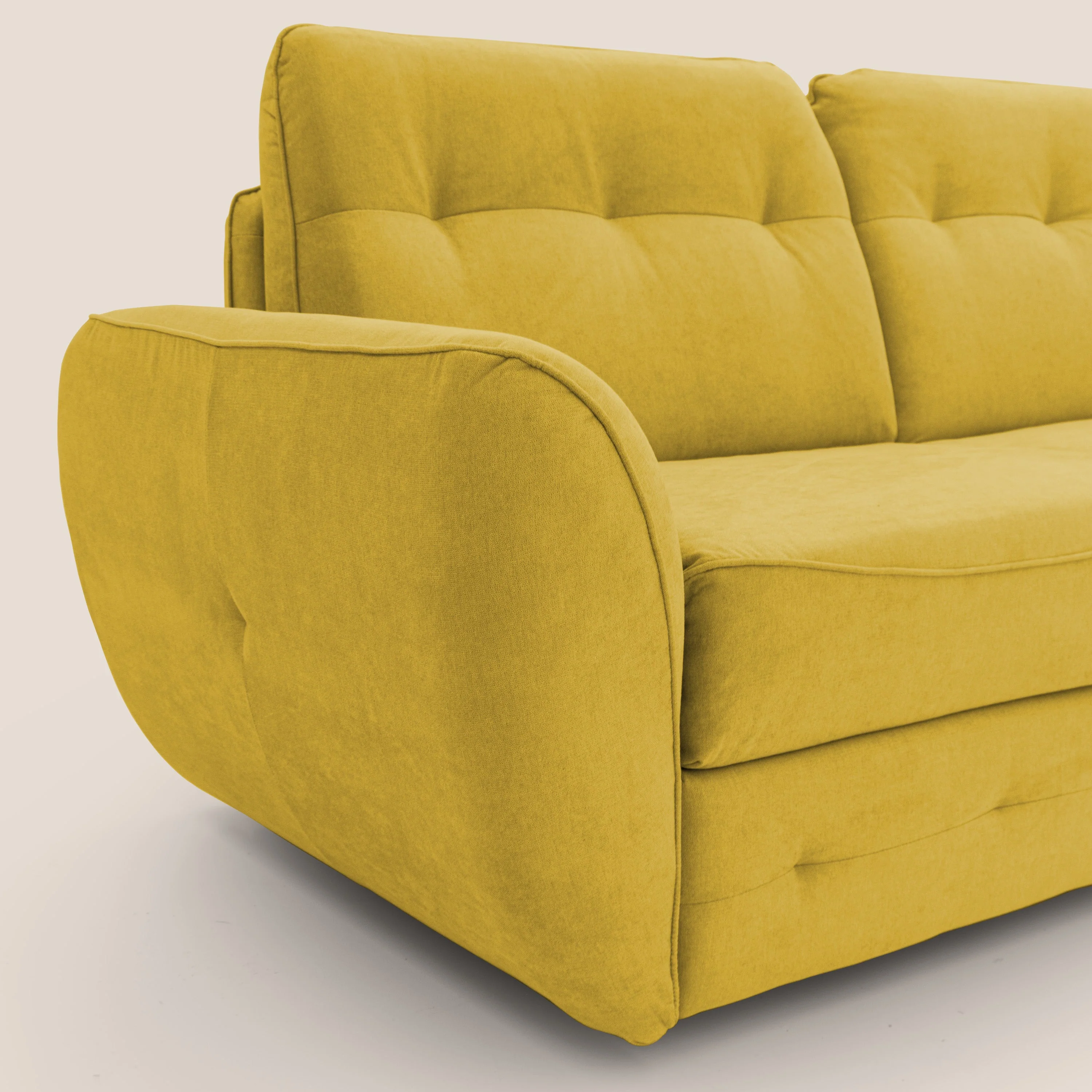 Zeus Canapé convertible scandinave avec dossier haut et matelas H18 cm en tissu imperméable T02 jaune - Image 6