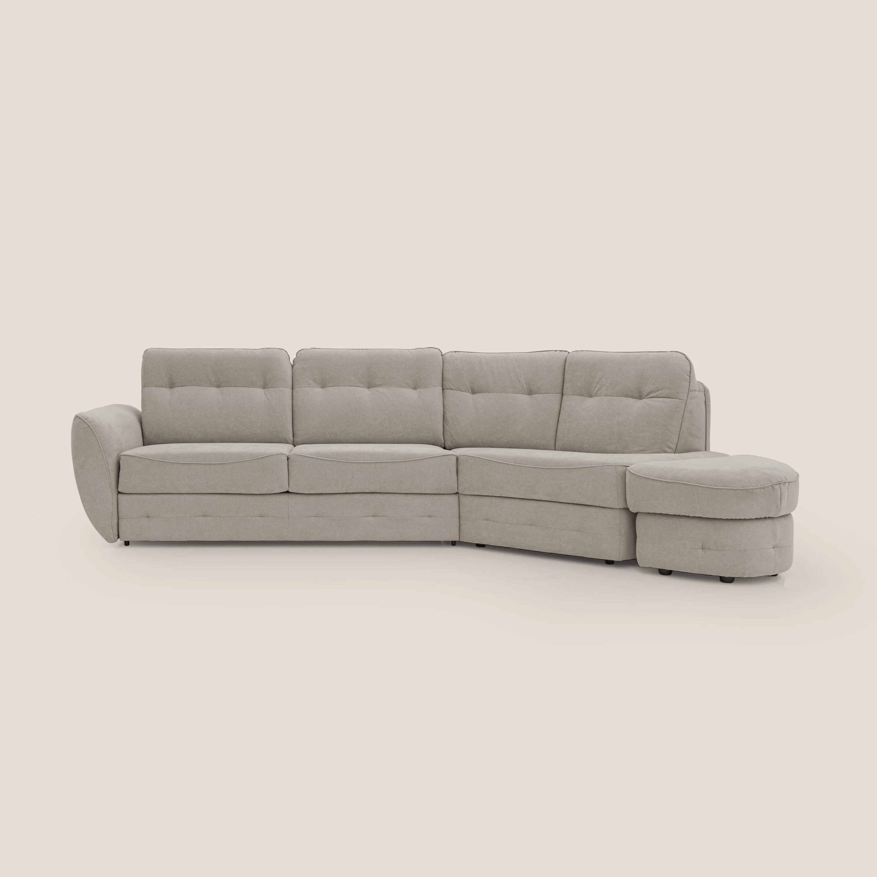 Zeus Canapé d'angle convertible avec matelas H18 cm pouf mobile en tissu imperméable T02 beige