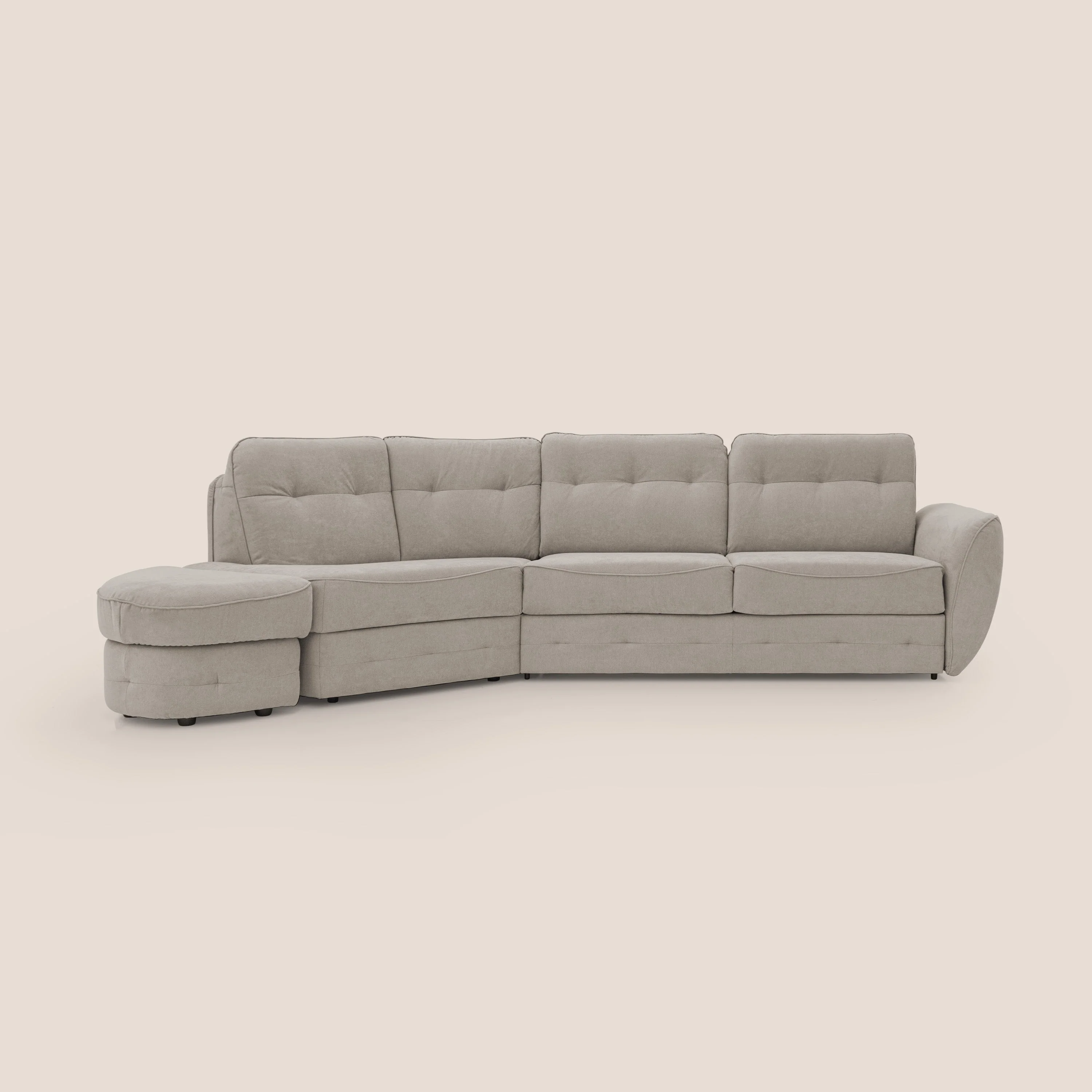 Zeus Canapé d'angle convertible avec matelas H18 cm pouf mobile en tissu imperméable T02 beige - Image 15