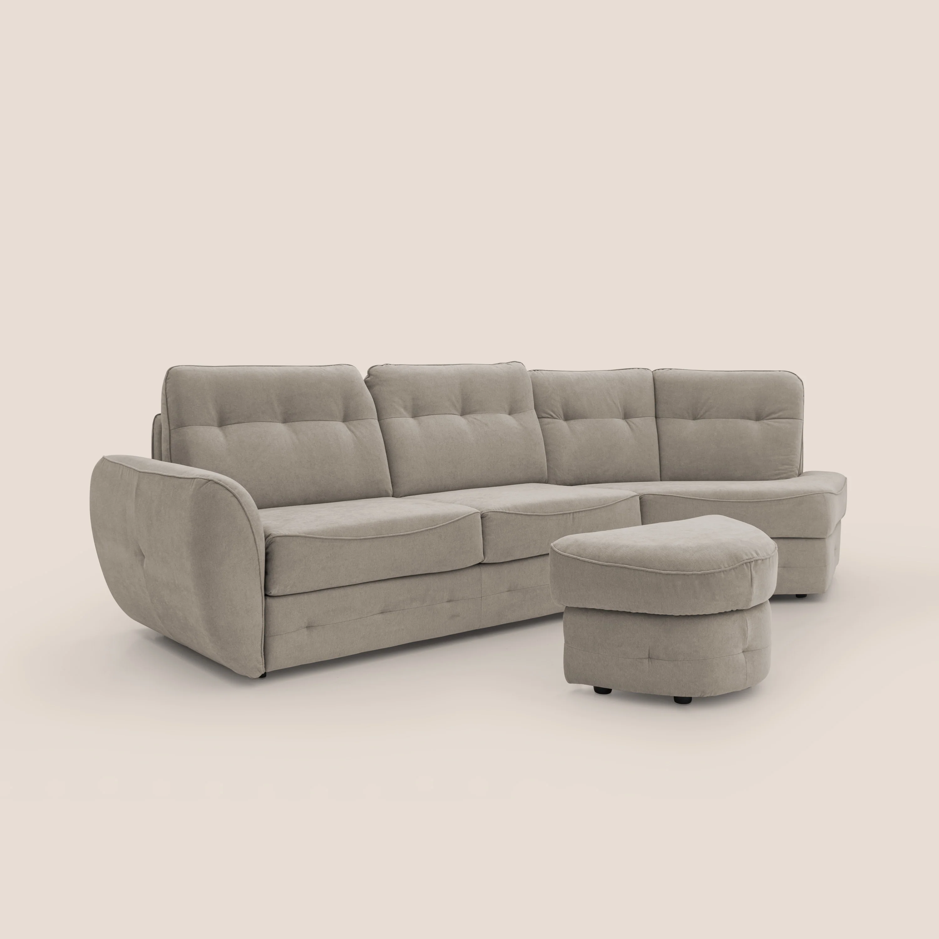 Zeus Canapé d'angle convertible avec matelas H18 cm pouf mobile en tissu imperméable T02 beige - Image 4