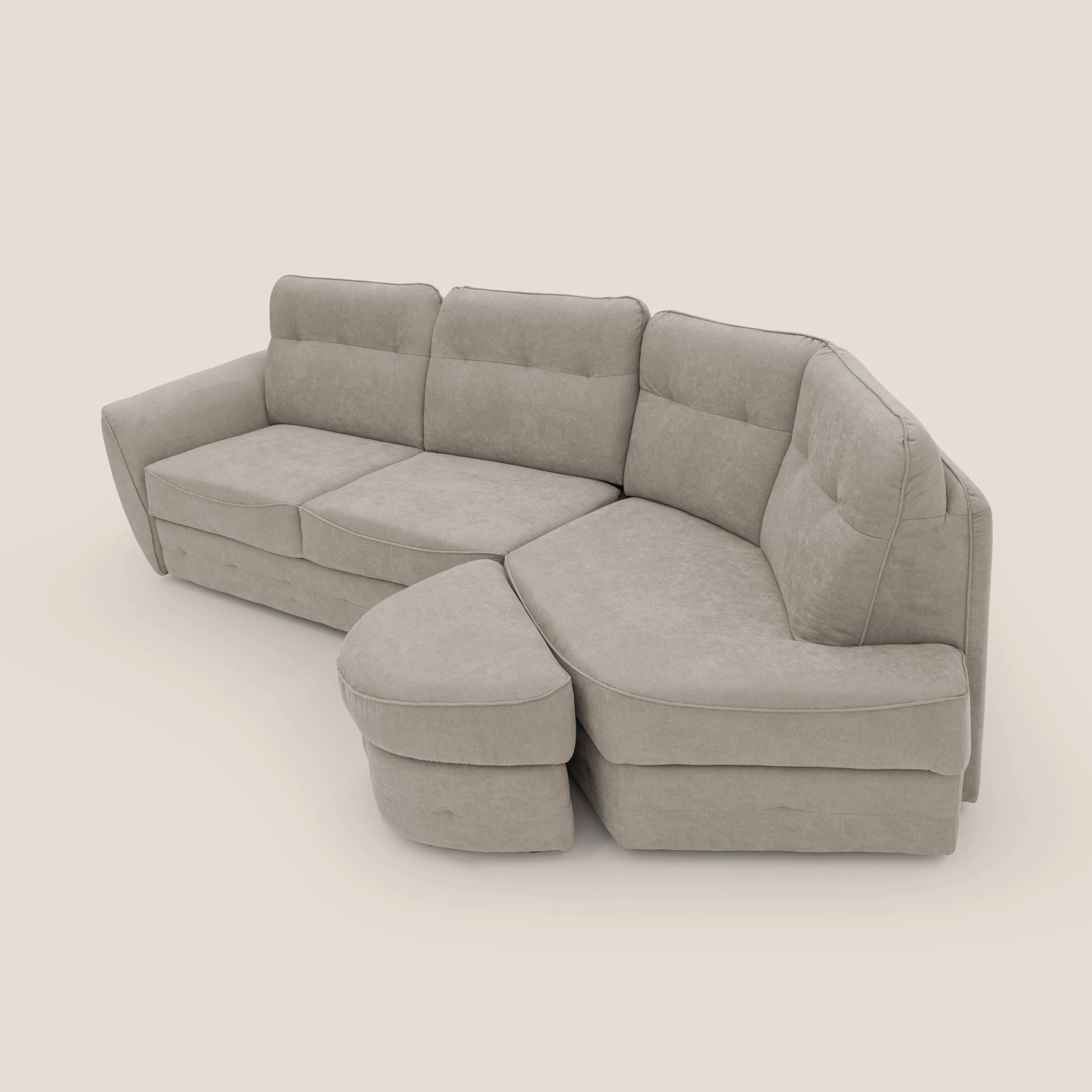 Zeus Canapé d'angle convertible avec matelas H18 cm pouf mobile en tissu imperméable T02 beige - Image 8