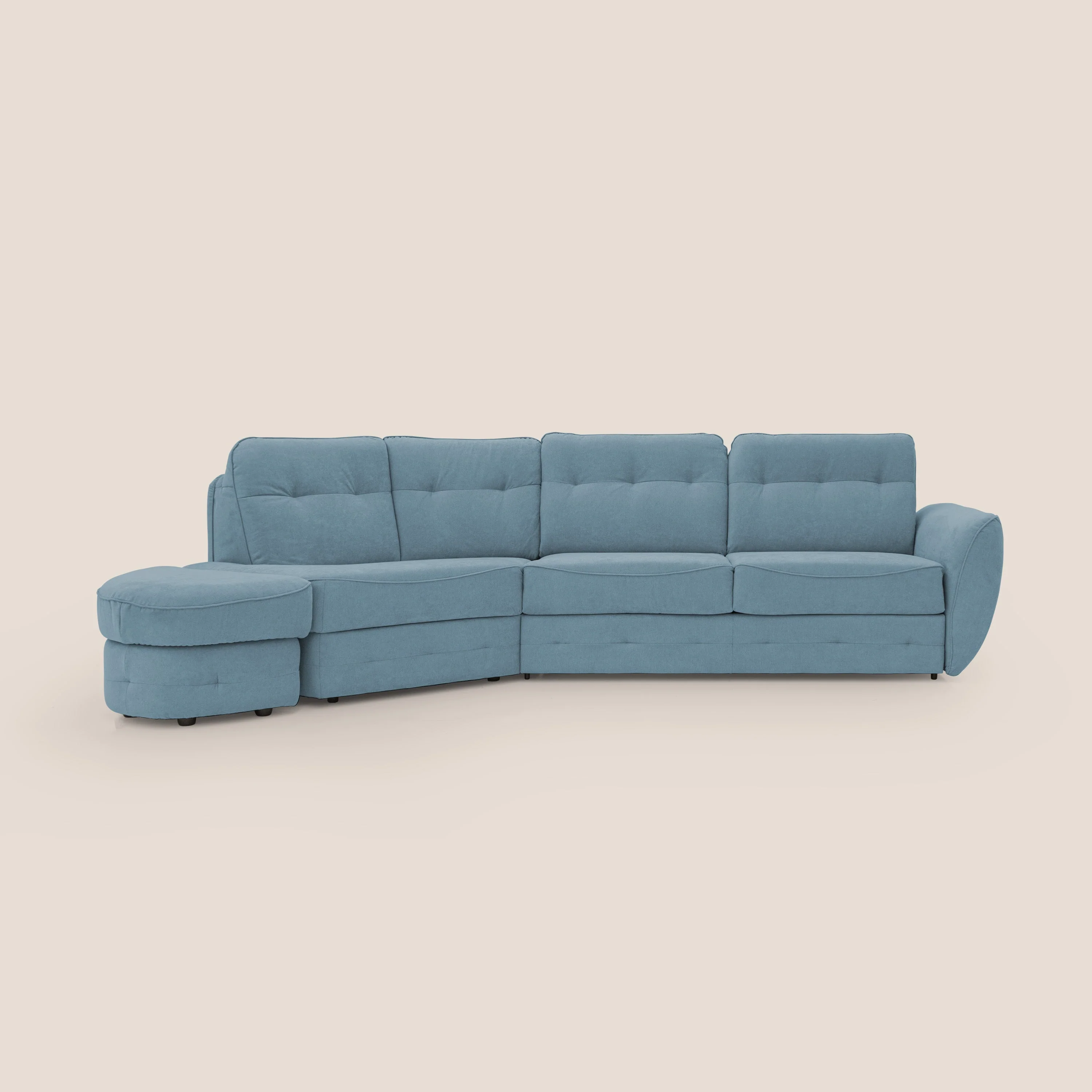 Zeus Canapé d'angle convertible avec matelas H18 cm pouf mobile en tissu imperméable T02 bleu pastel - Image 15