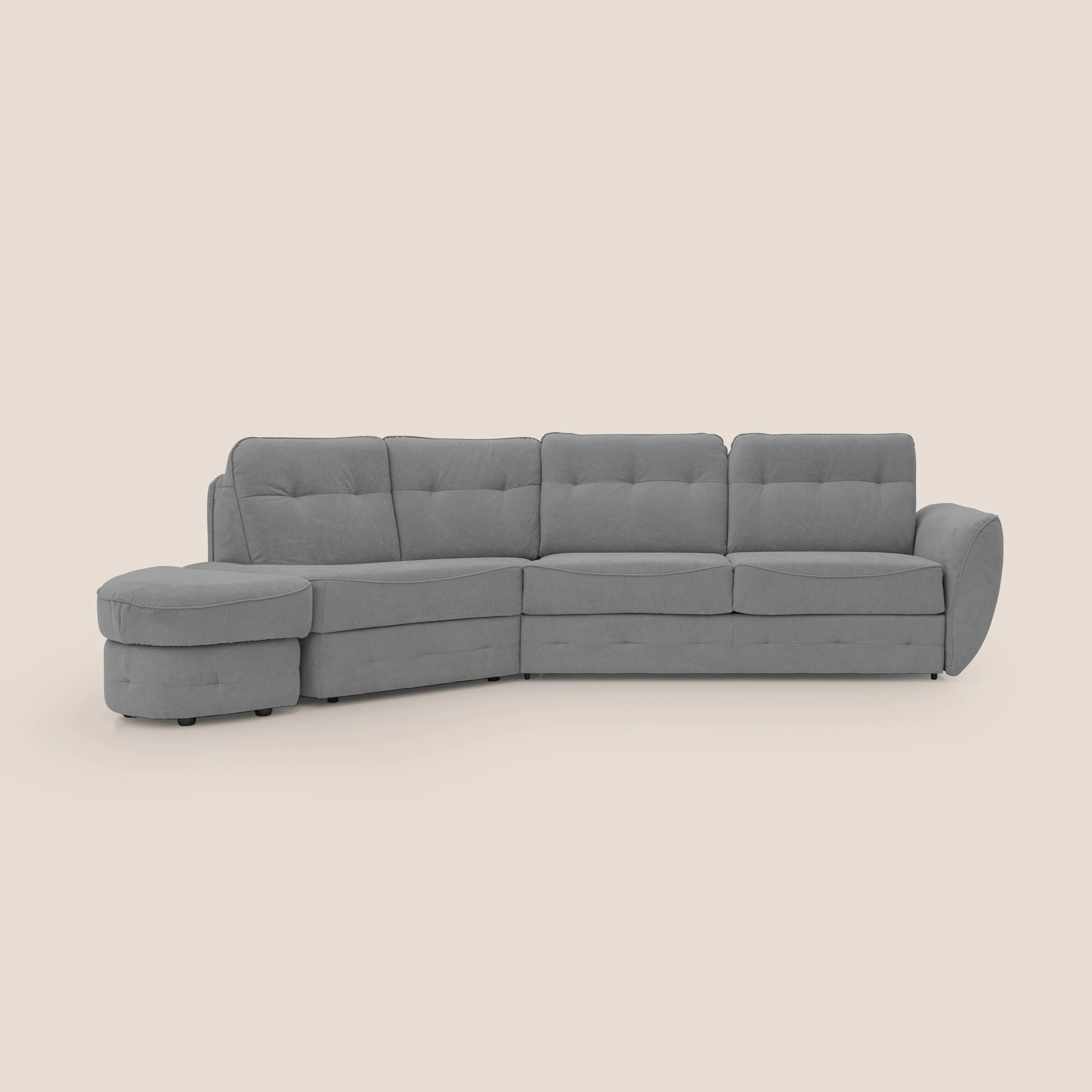Zeus Canapé d'angle convertible avec matelas H18 cm pouf mobile en tissu imperméable T02 gris - Image 15
