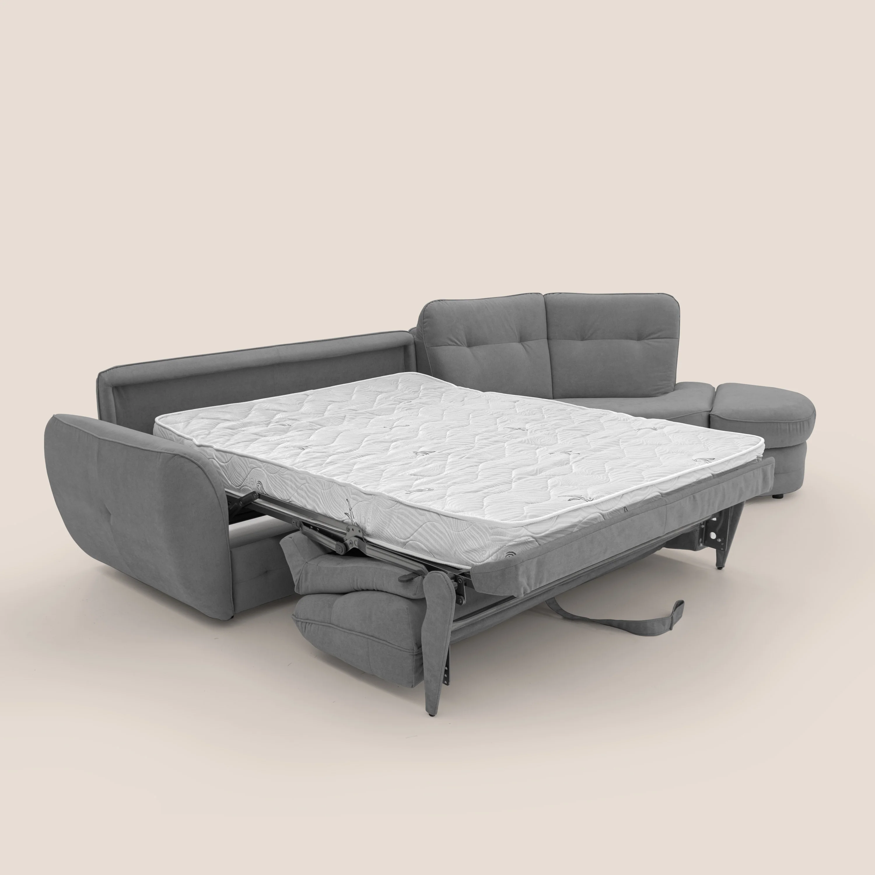 Zeus Canapé d'angle convertible avec matelas H18 cm pouf mobile en tissu imperméable T02 gris - Image 2