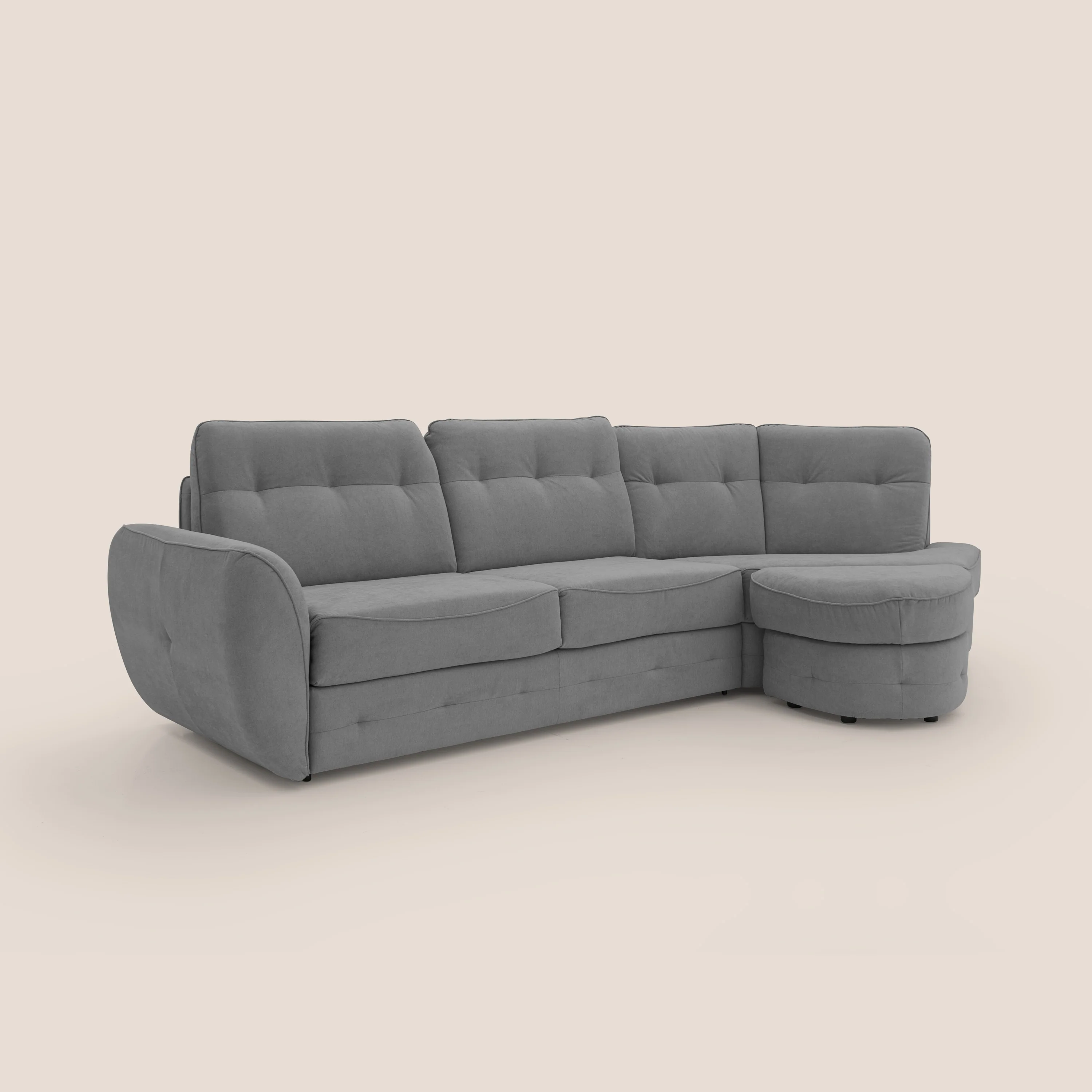 Zeus Canapé d'angle convertible avec matelas H18 cm pouf mobile en tissu imperméable T02 gris - Image 3
