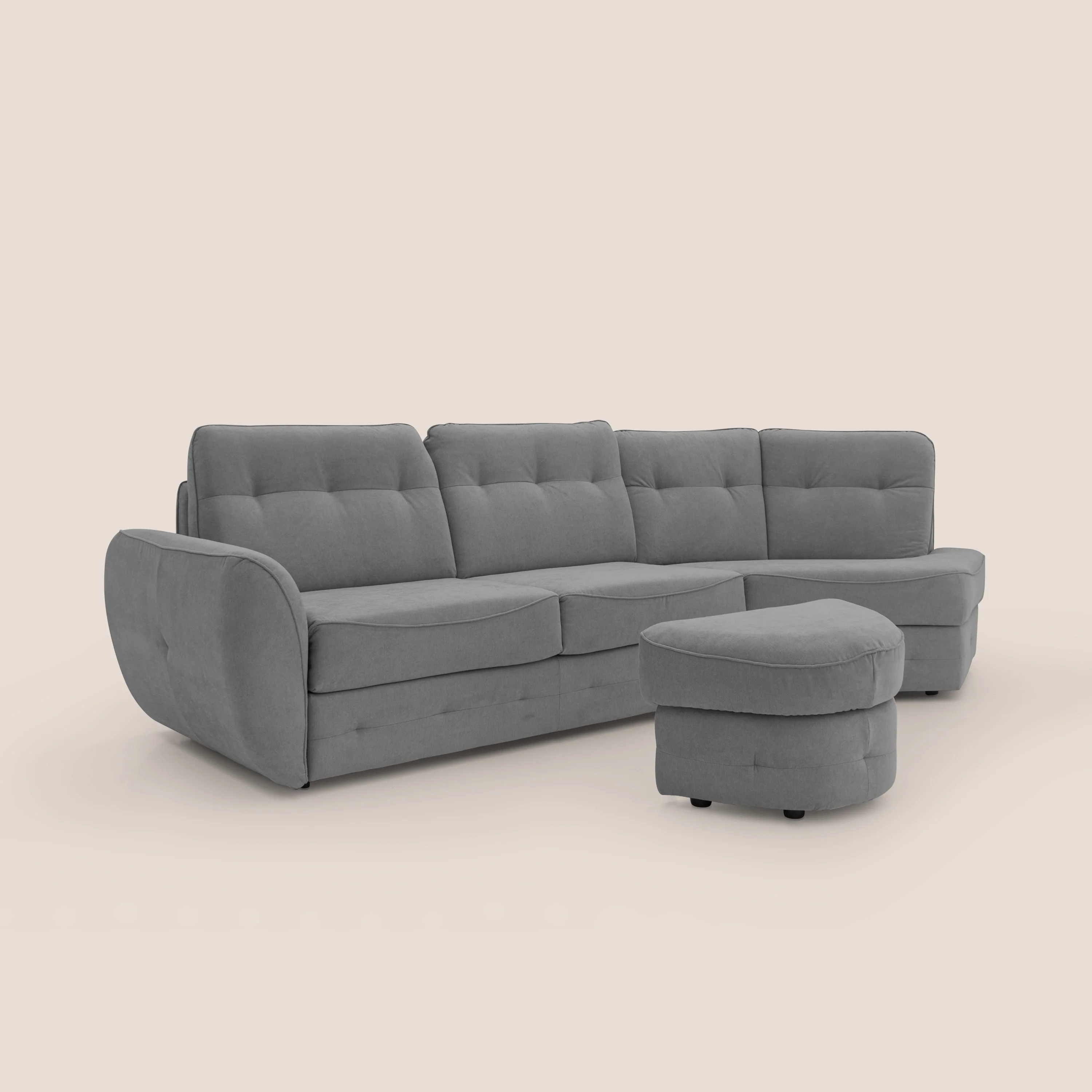 Zeus Canapé d'angle convertible avec matelas H18 cm pouf mobile en tissu imperméable T02 gris - Image 4