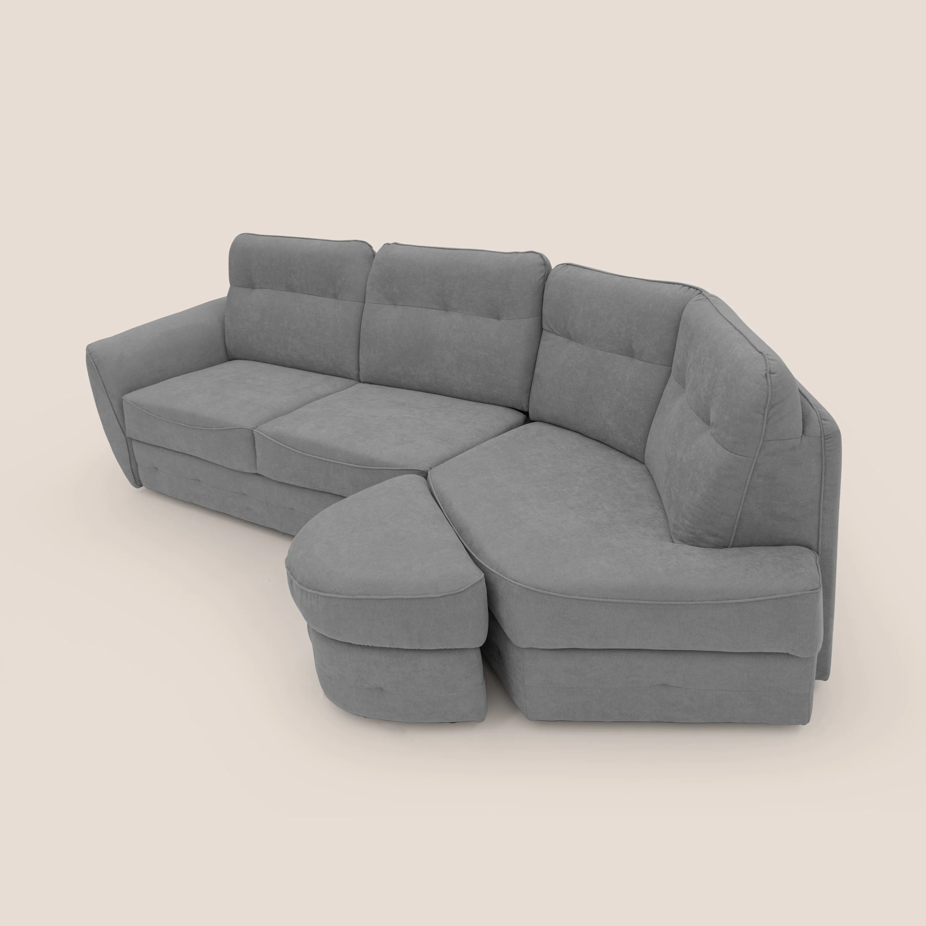 Zeus Canapé d'angle convertible avec matelas H18 cm pouf mobile en tissu imperméable T02 gris - Image 8