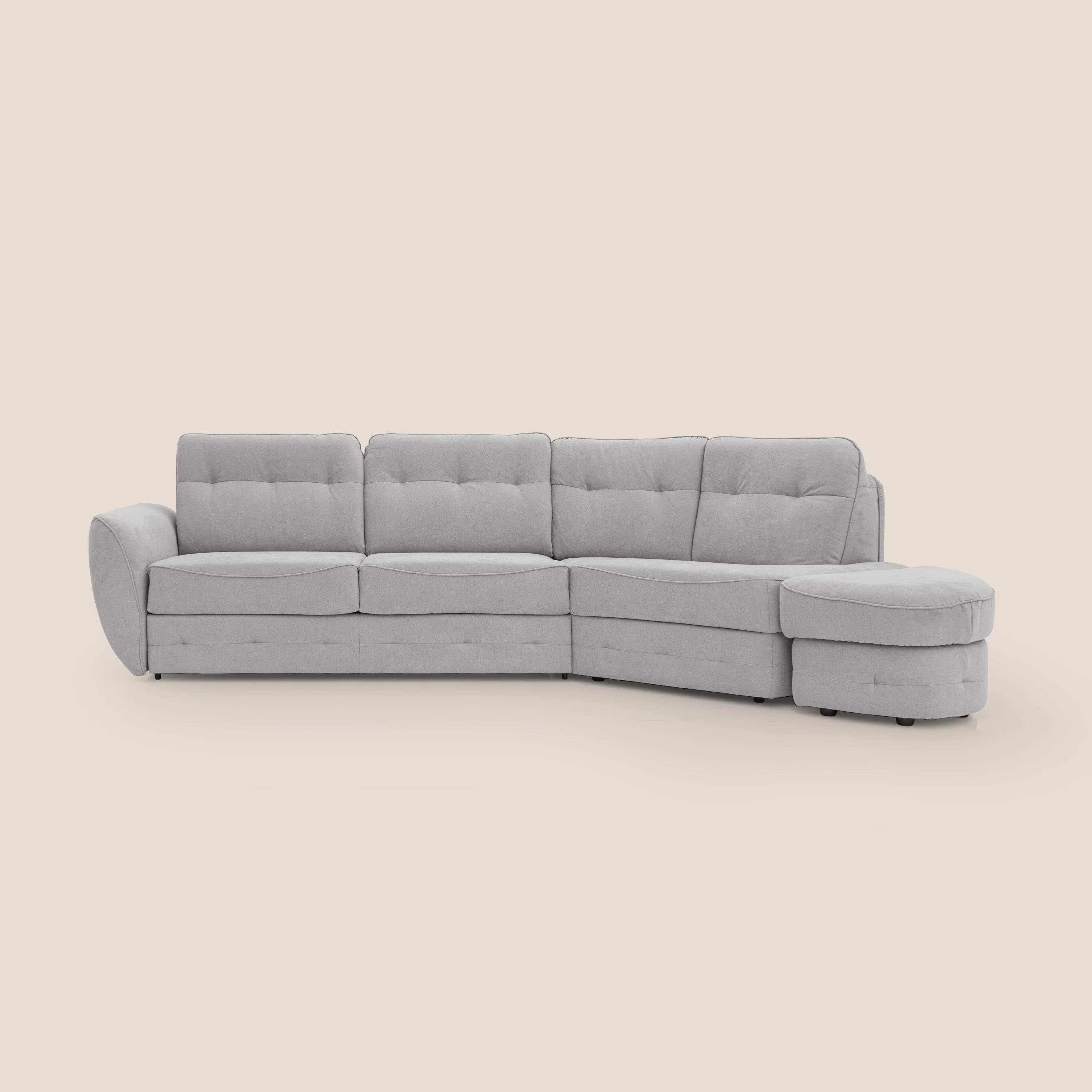 Zeus Canapé d'angle convertible avec matelas H18 cm pouf mobile en tissu imperméable T02 gris clair