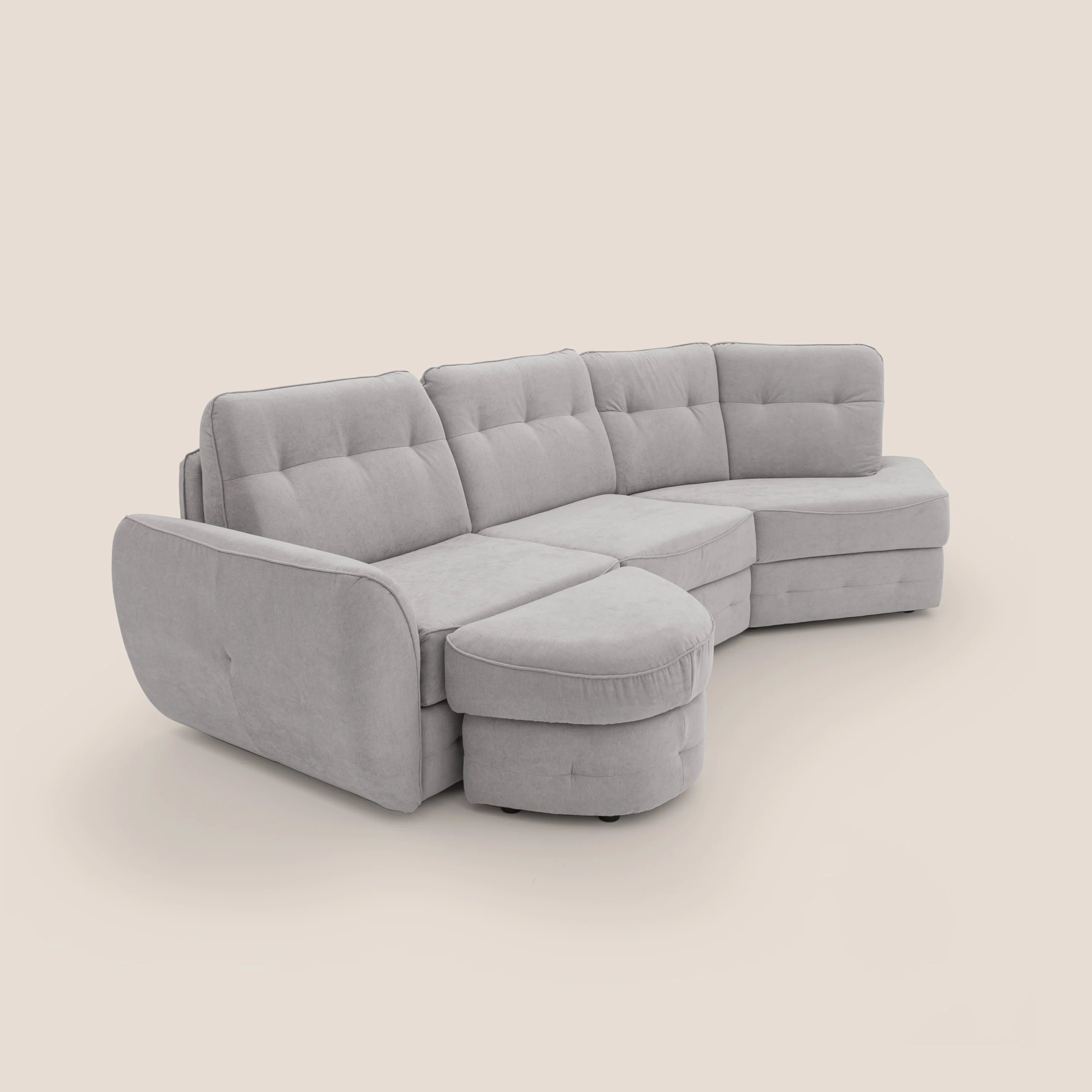 Zeus Canapé d'angle convertible DROIT (mat. 160x197) avec matelas H18 cm pouf mobile en tissu imperméable T02 GRIS CLAIR - Image 12