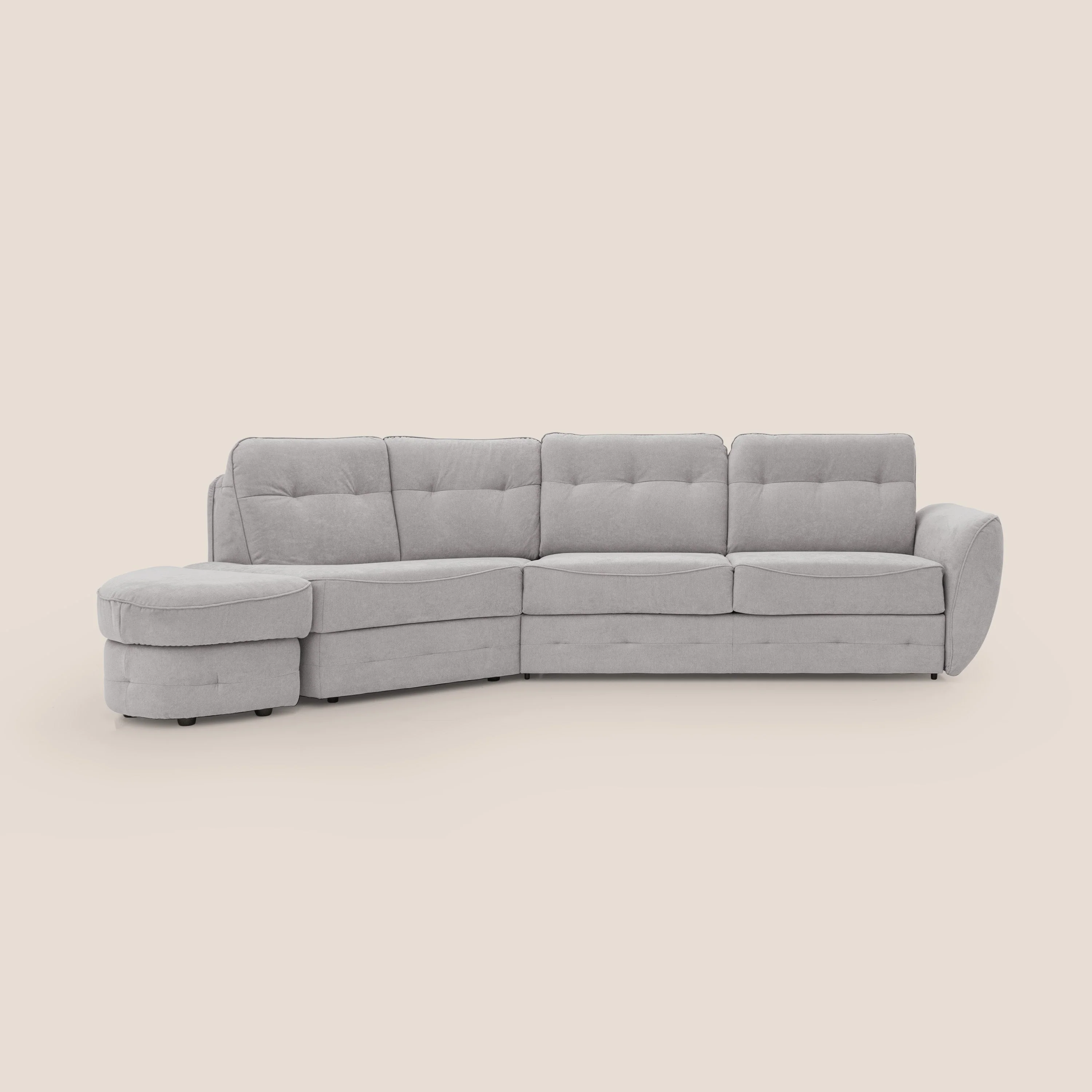 Zeus Canapé d'angle convertible avec matelas H18 cm pouf mobile en tissu imperméable T02 gris clair - Image 15