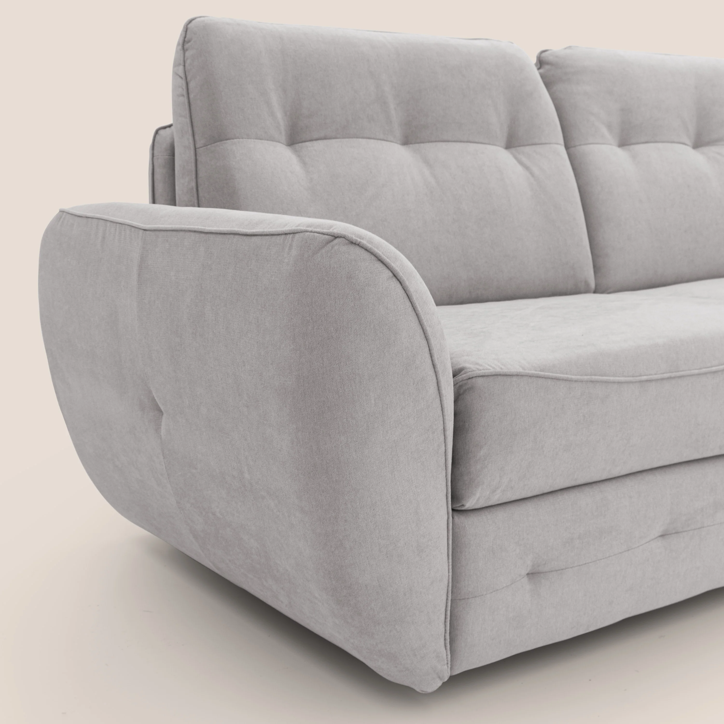 Zeus Canapé d'angle convertible DROIT (mat. 160x197) avec matelas H18 cm pouf mobile en tissu imperméable T02 GRIS CLAIR - Image 6
