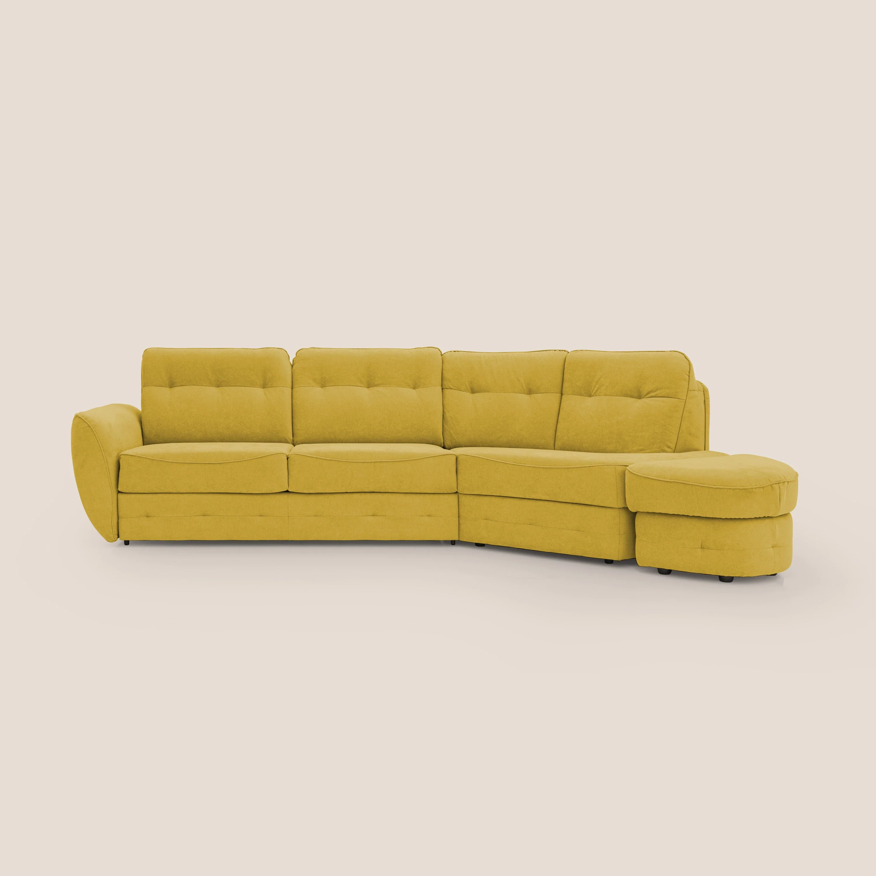 Zeus Canapé d'angle convertible avec matelas H18 cm pouf mobile en tissu imperméable T02 jaune