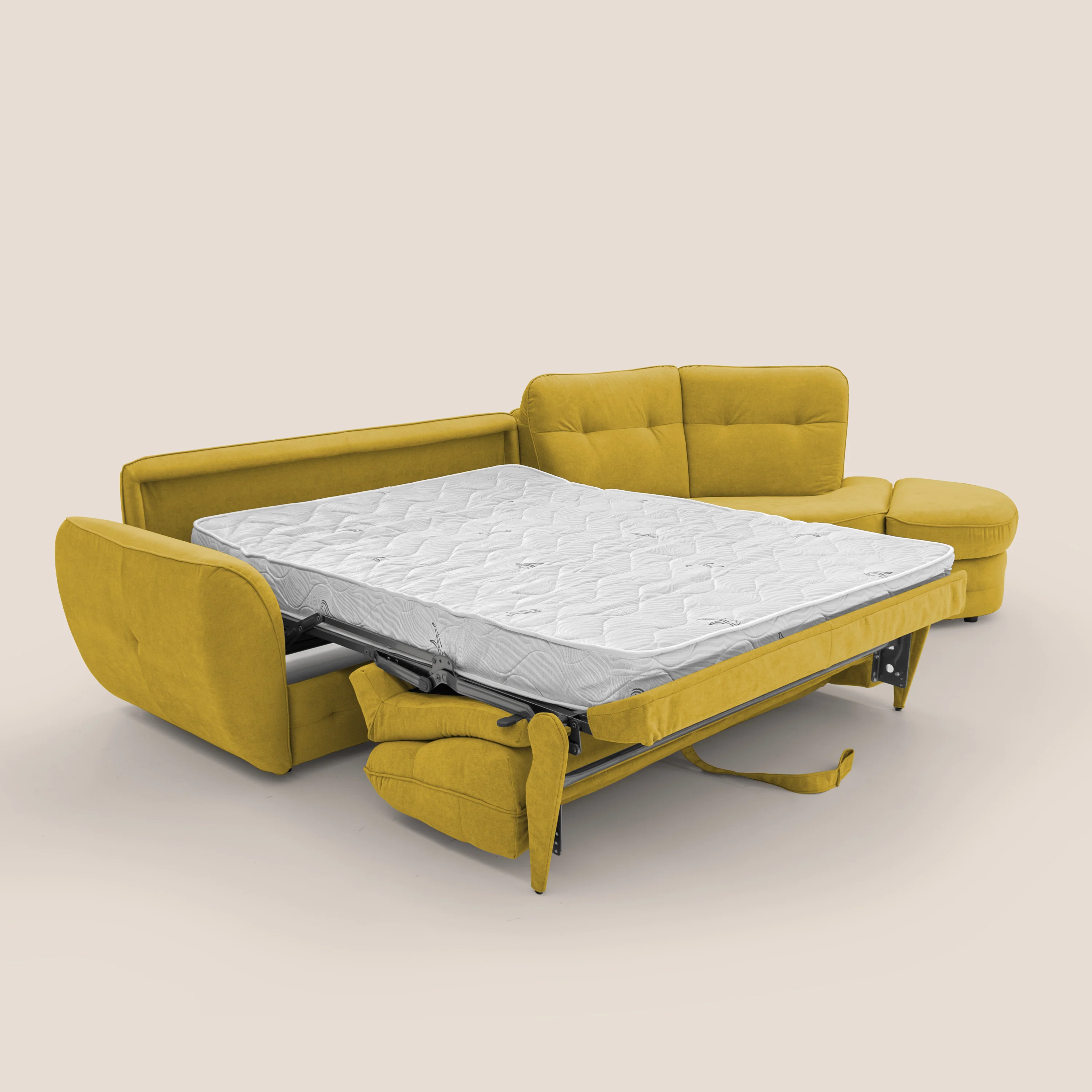 Zeus Canapé d'angle convertible avec matelas H18 cm pouf mobile en tissu imperméable T02 jaune - Image 2