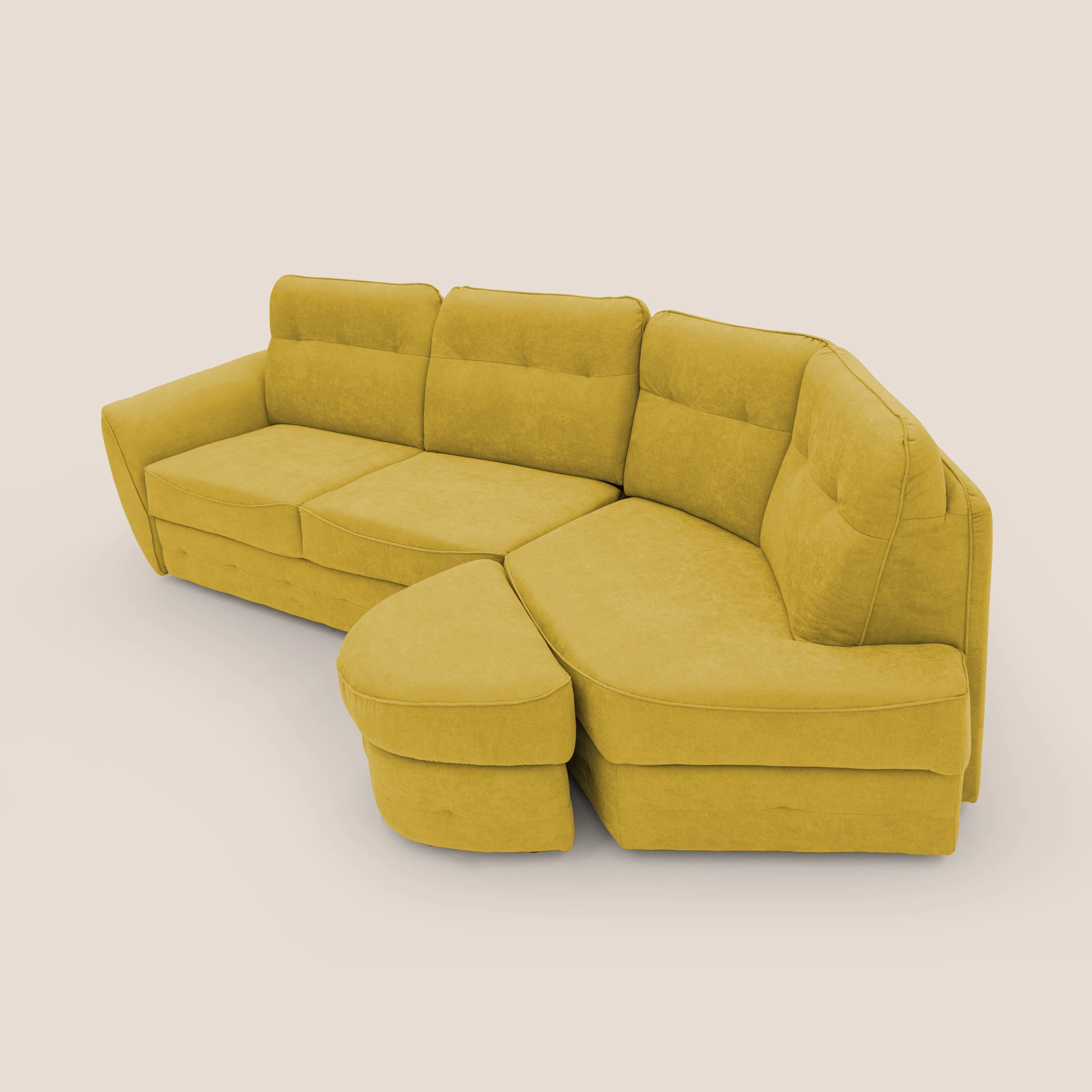 Zeus Canapé d'angle convertible avec matelas H18 cm pouf mobile en tissu imperméable T02 jaune - Image 8