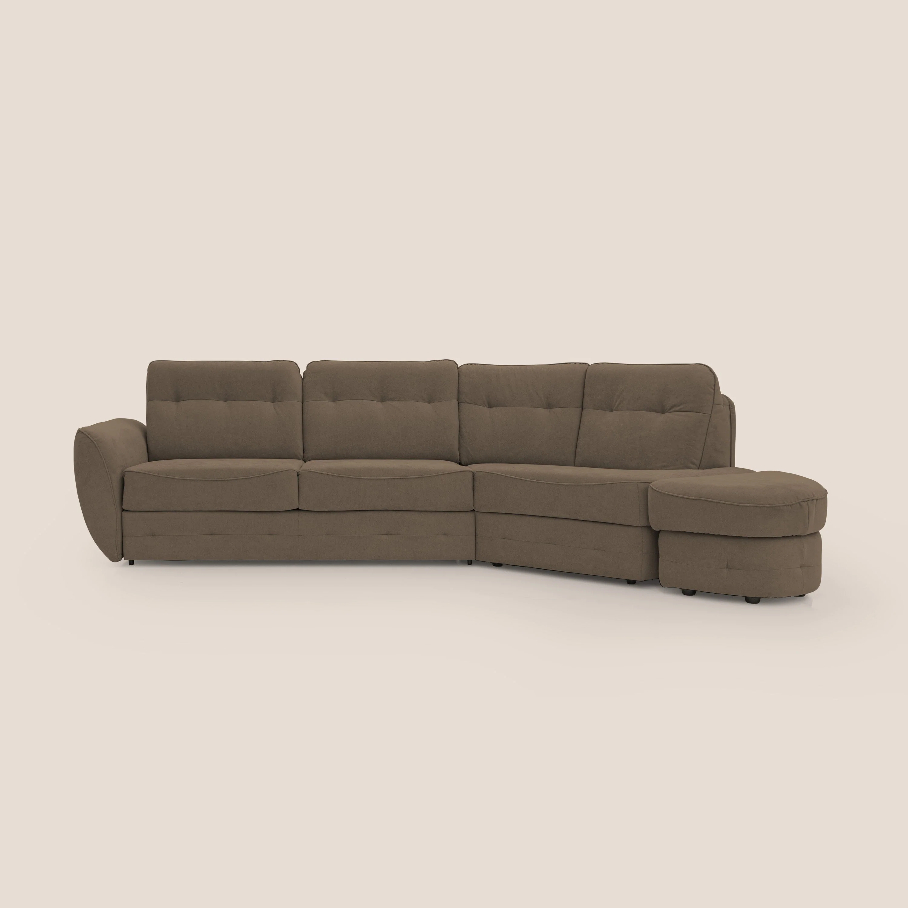 Zeus Canapé d'angle convertible avec matelas H18 cm pouf mobile en tissu imperméable T02 marron