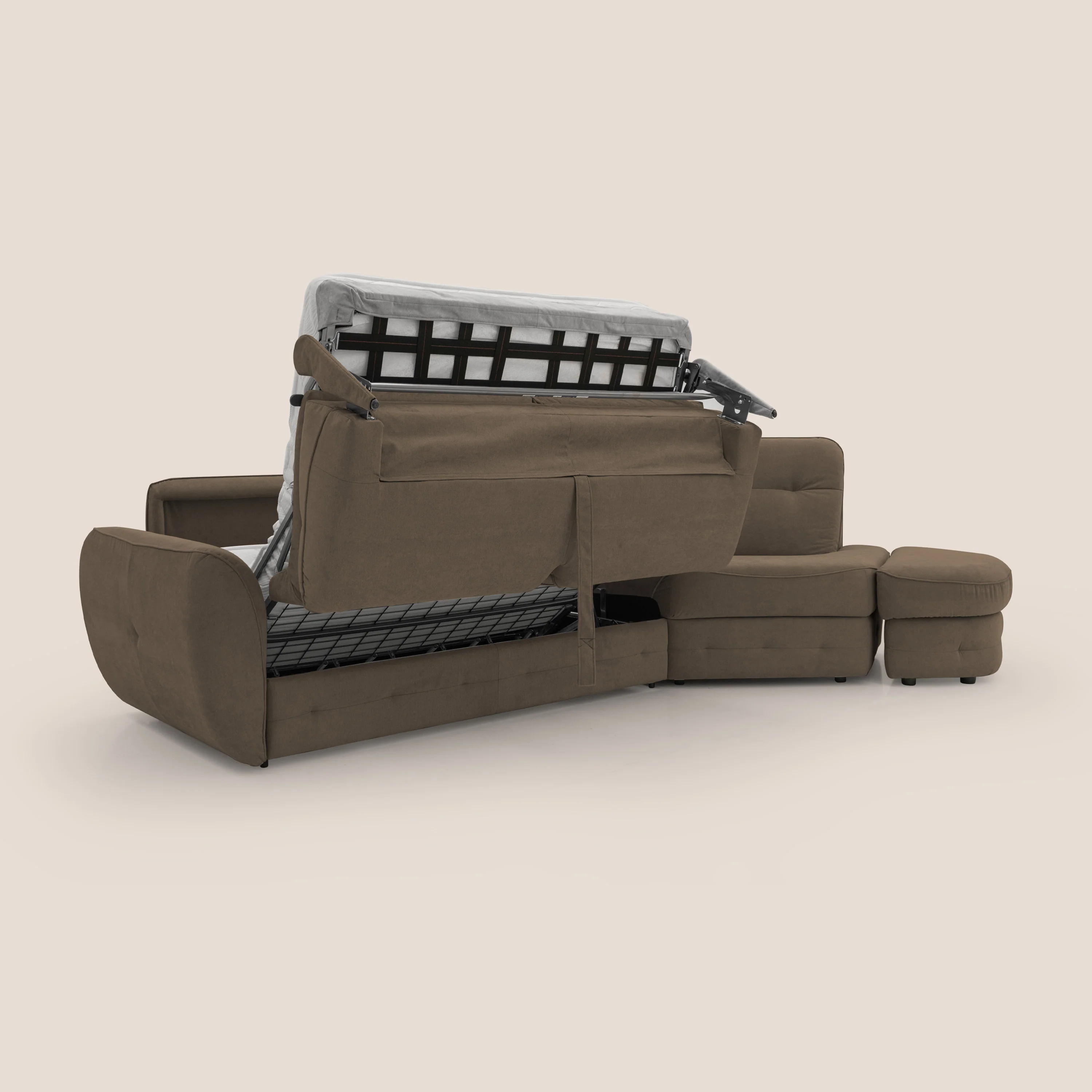 Zeus Canapé d'angle convertible avec matelas H18 cm pouf mobile en tissu imperméable T02 marron - Image 11