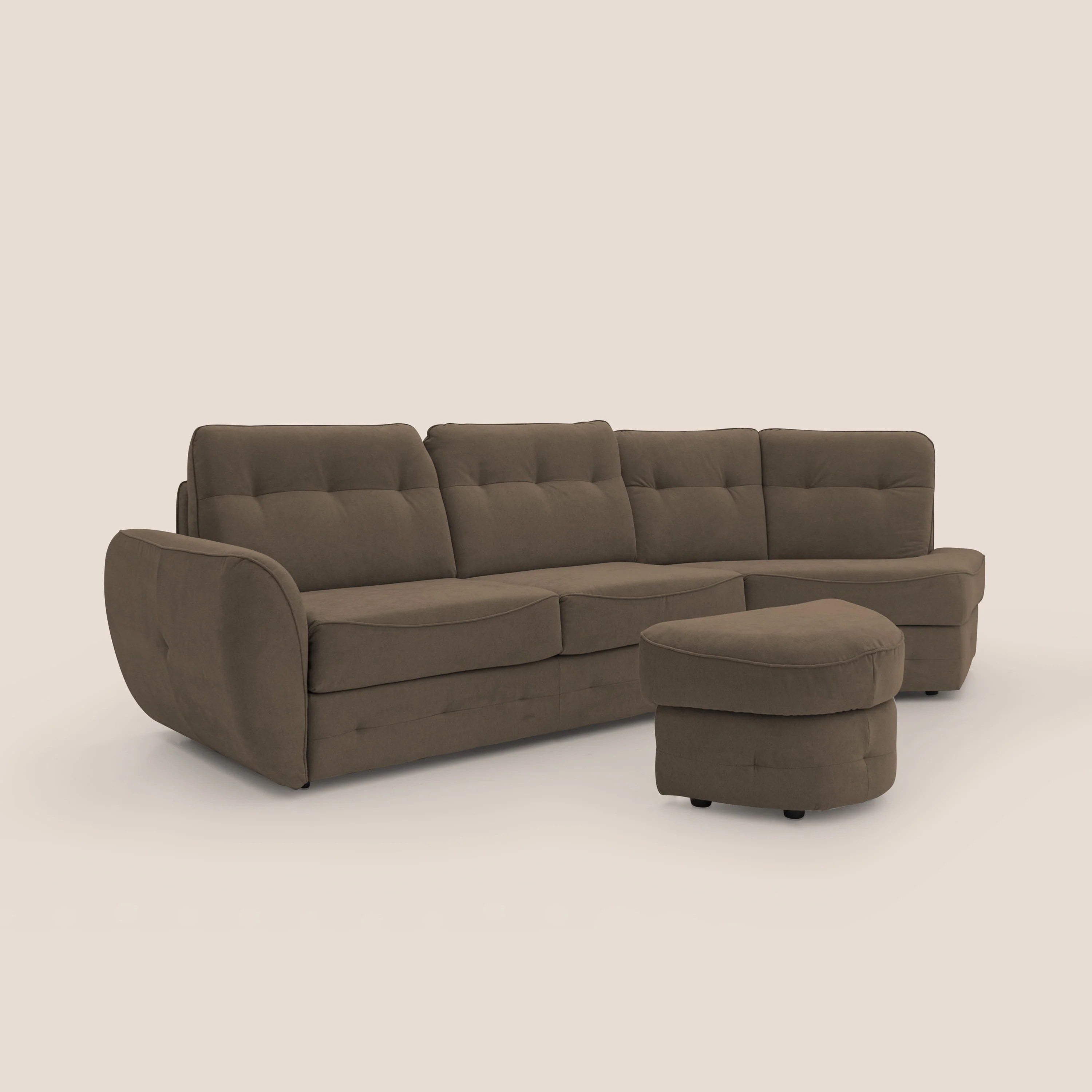 Zeus Canapé d'angle convertible avec matelas H18 cm pouf mobile en tissu imperméable T02 marron - Image 4