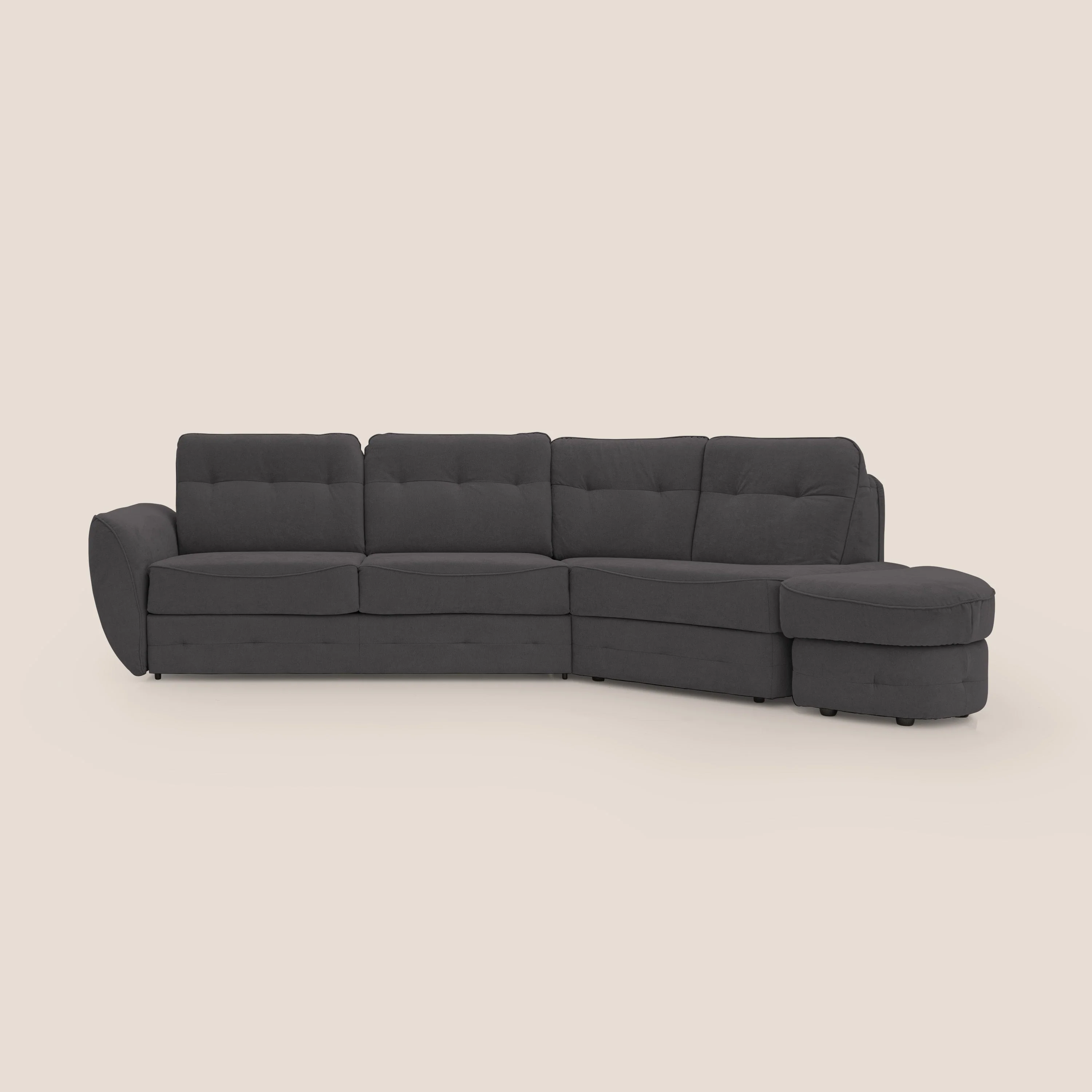 Zeus Canapé d'angle convertible avec matelas H18 cm pouf mobile en tissu imperméable T02 noir