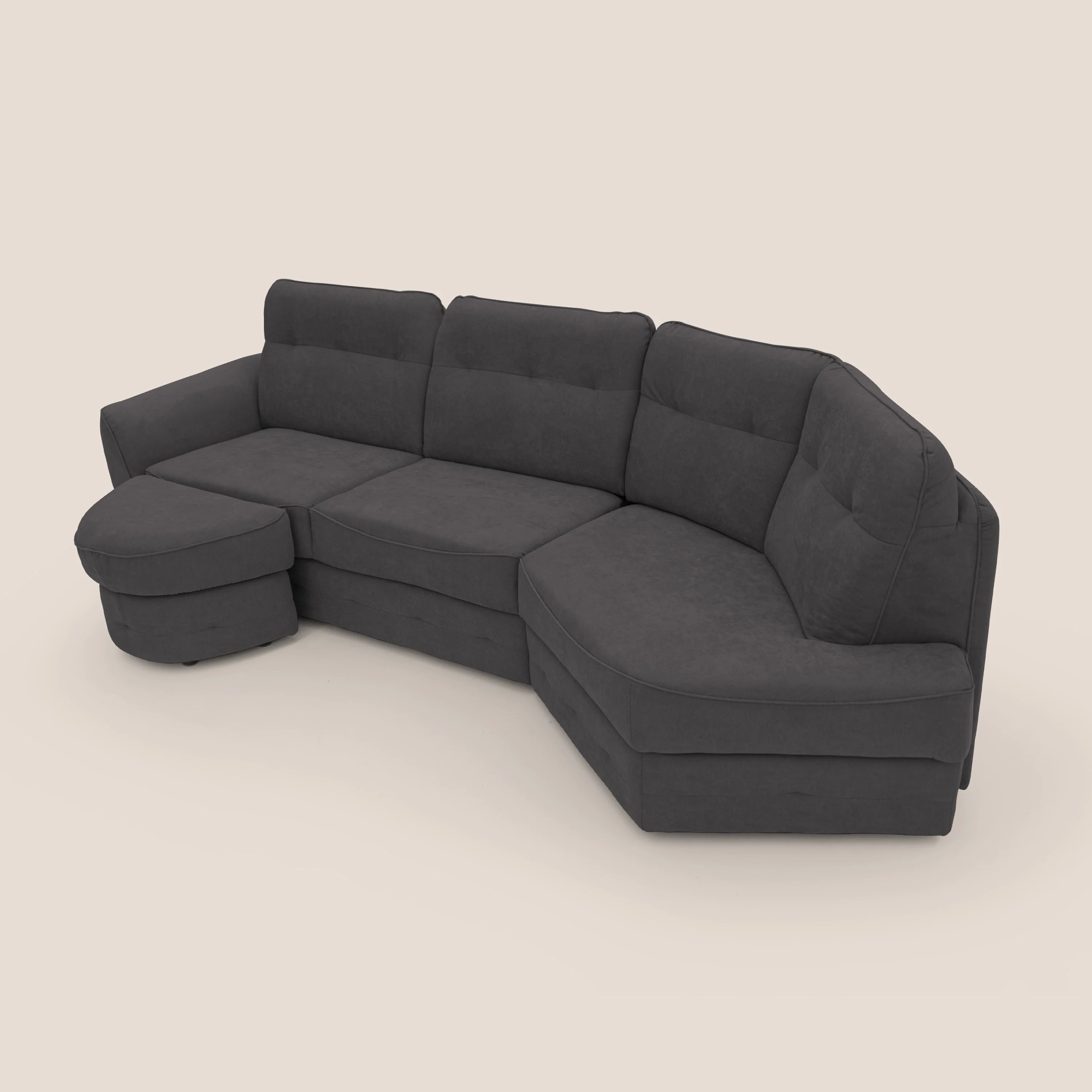 Zeus Canapé d'angle convertible avec matelas H18 cm pouf mobile en tissu imperméable T02 noir - Image 7