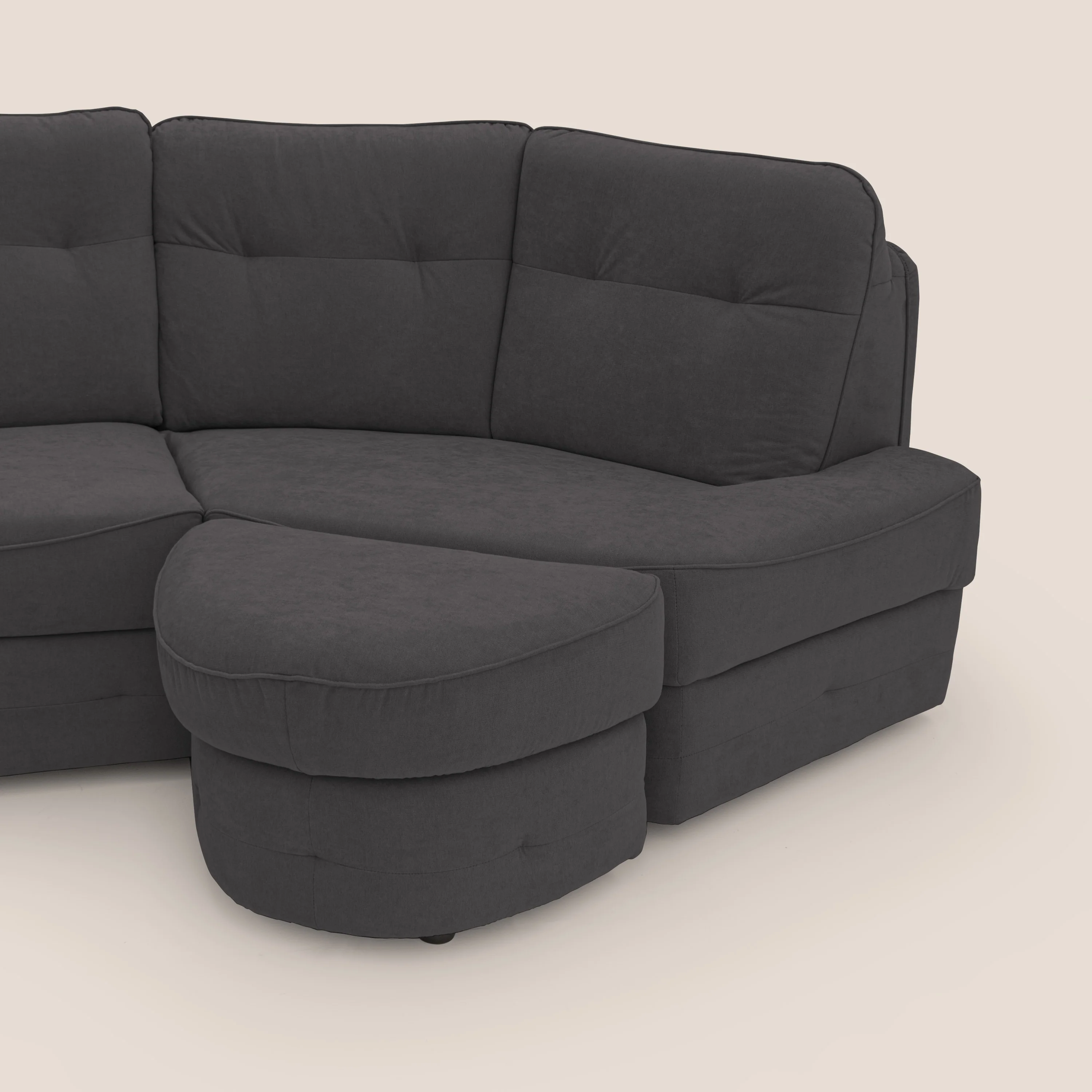 Zeus Canapé d'angle convertible avec matelas H18 cm pouf mobile en tissu imperméable T02 noir - Image 9