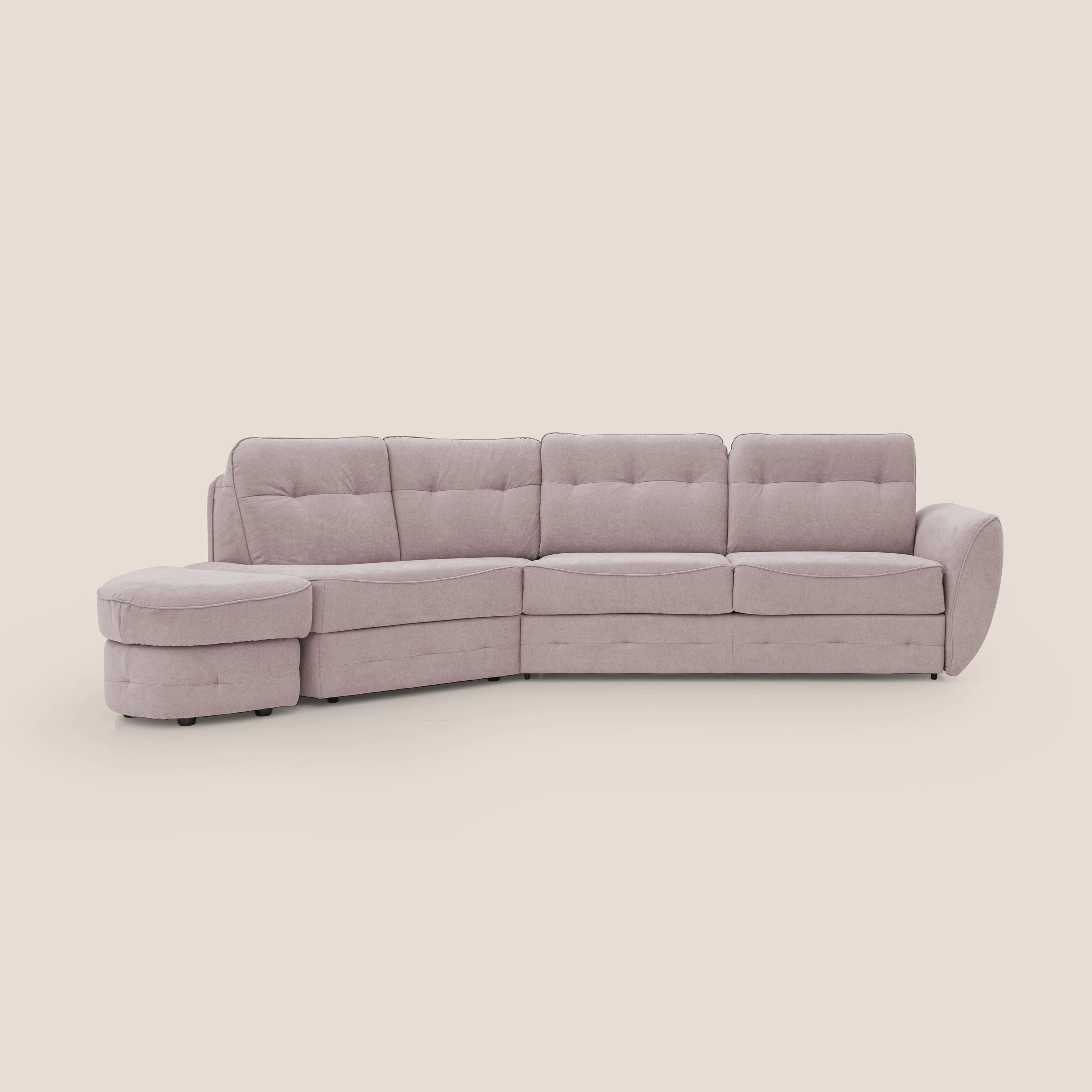 Zeus Canapé d'angle convertible avec matelas H18 cm pouf mobile en tissu imperméable T02 rose - Image 15