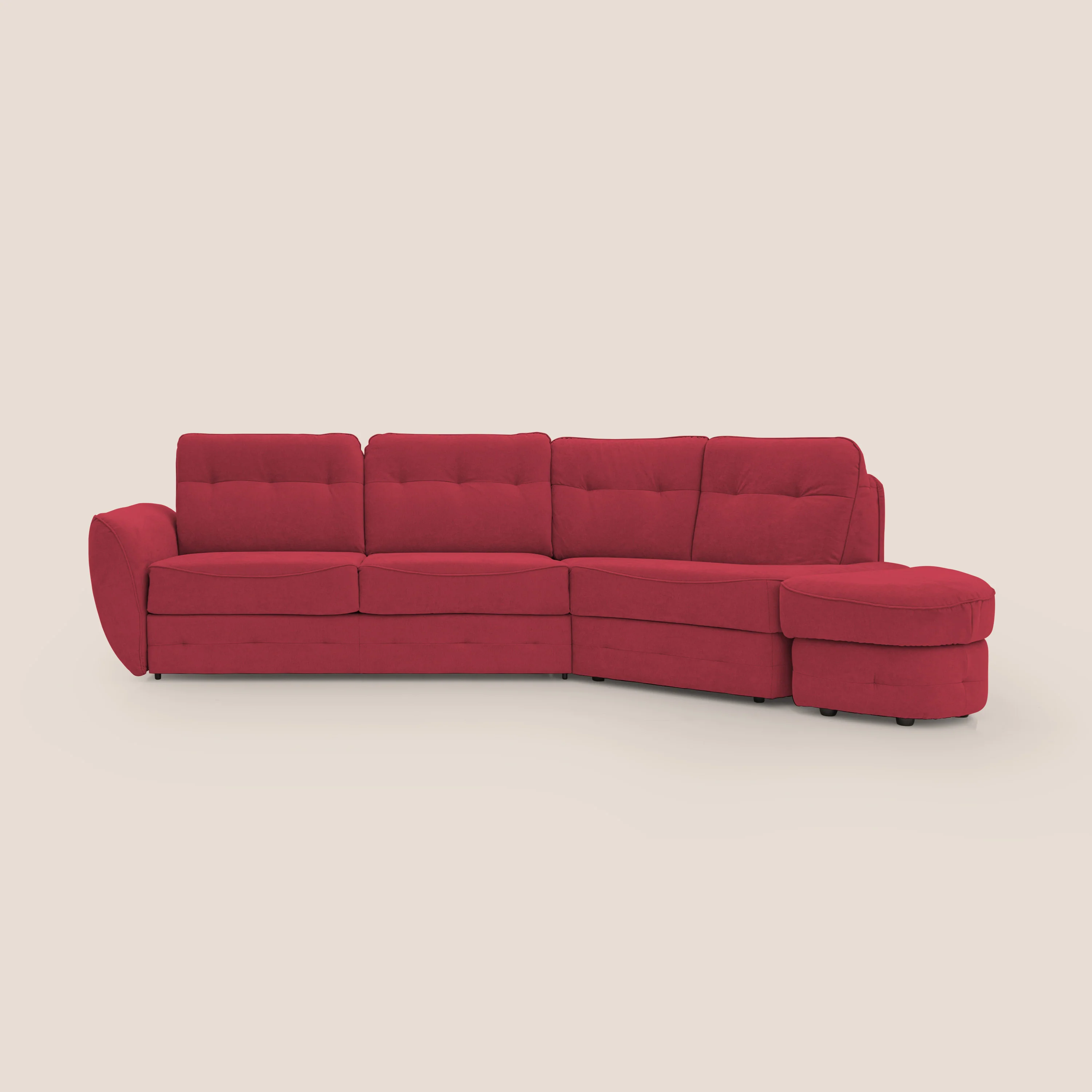 Zeus Canapé d'angle convertible avec matelas H18 cm pouf mobile en tissu imperméable T02 rouge