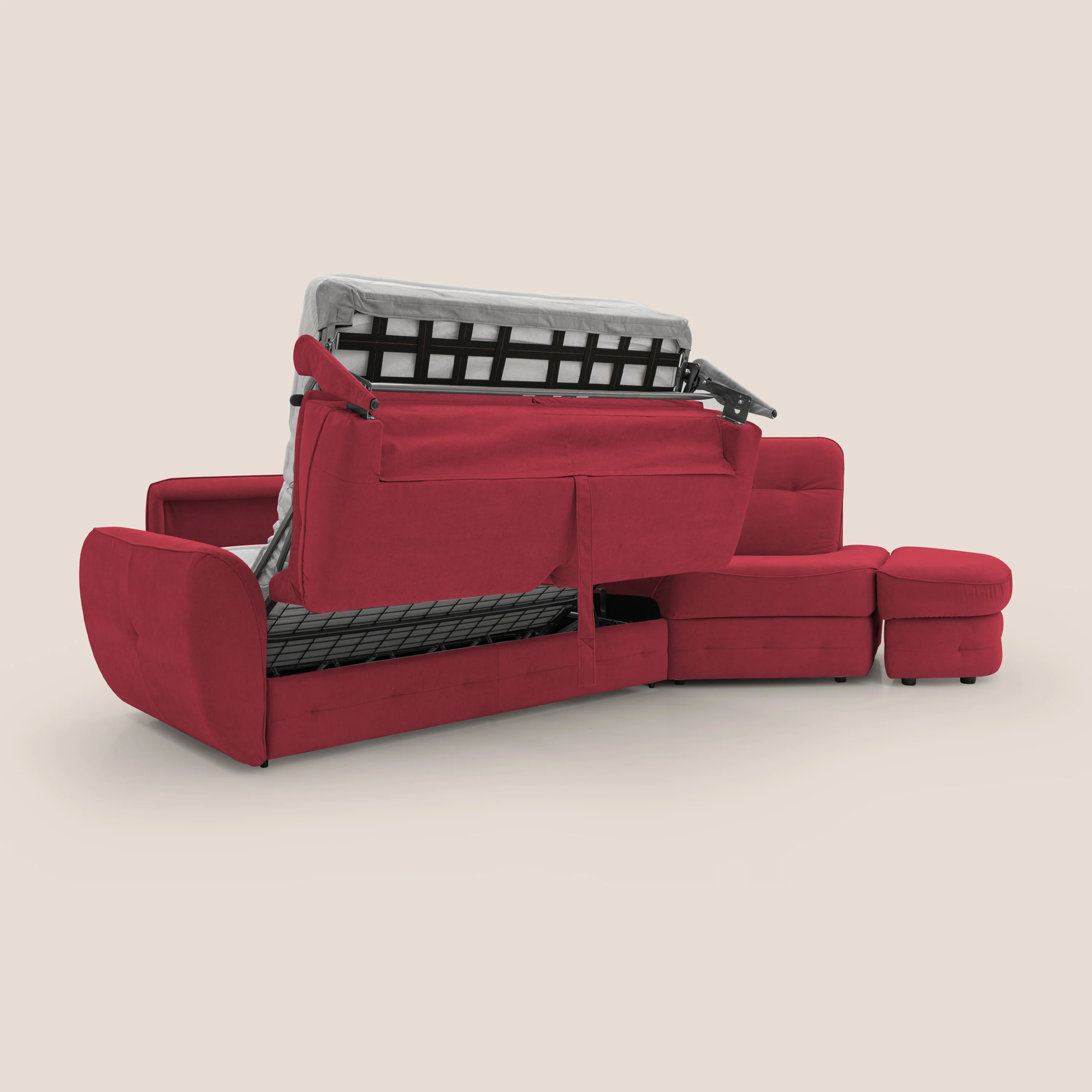 Zeus Canapé d'angle convertible avec matelas H18 cm pouf mobile en tissu imperméable T02 rouge - Image 11