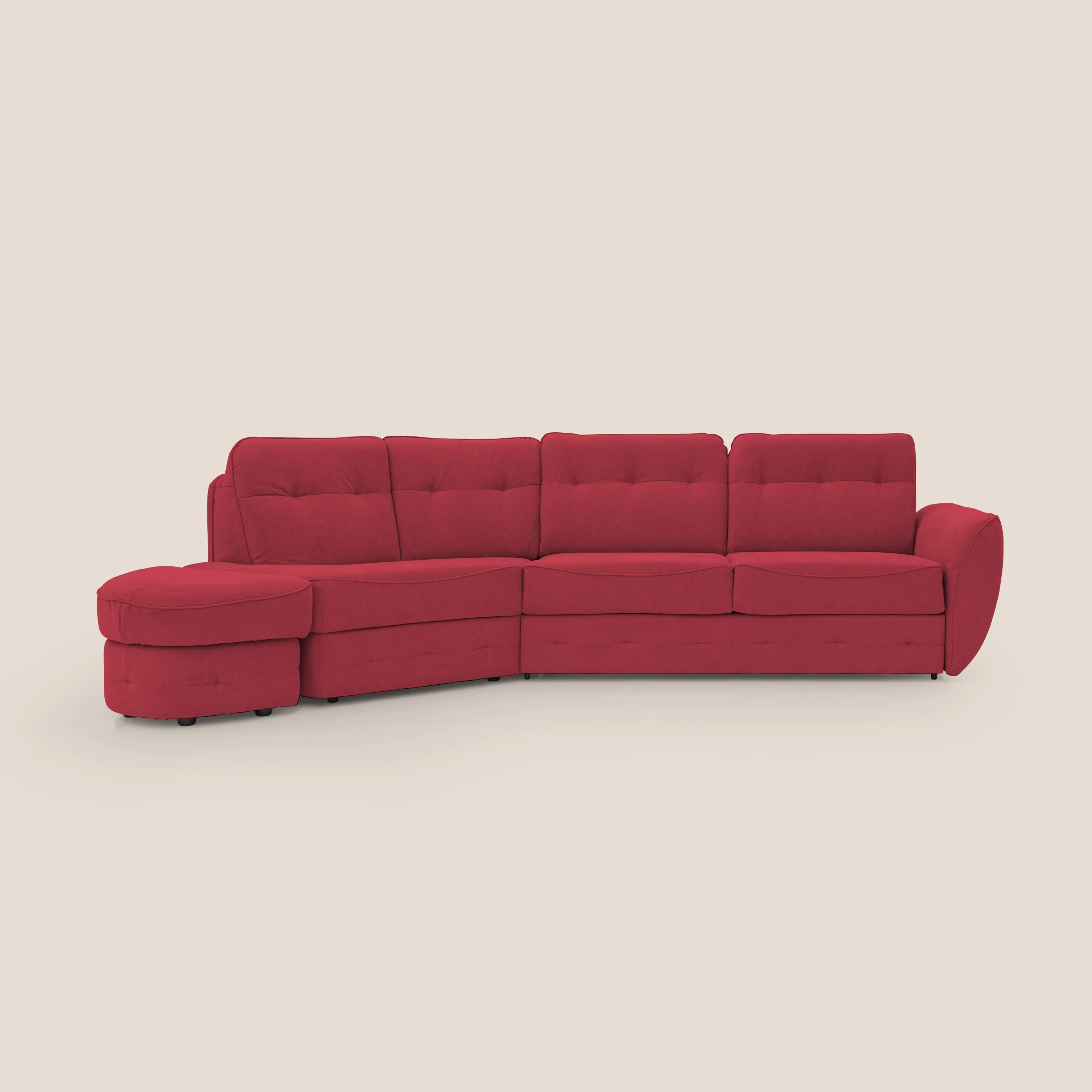 Zeus Canapé d'angle convertible avec matelas H18 cm pouf mobile en tissu imperméable T02 rouge - Image 15