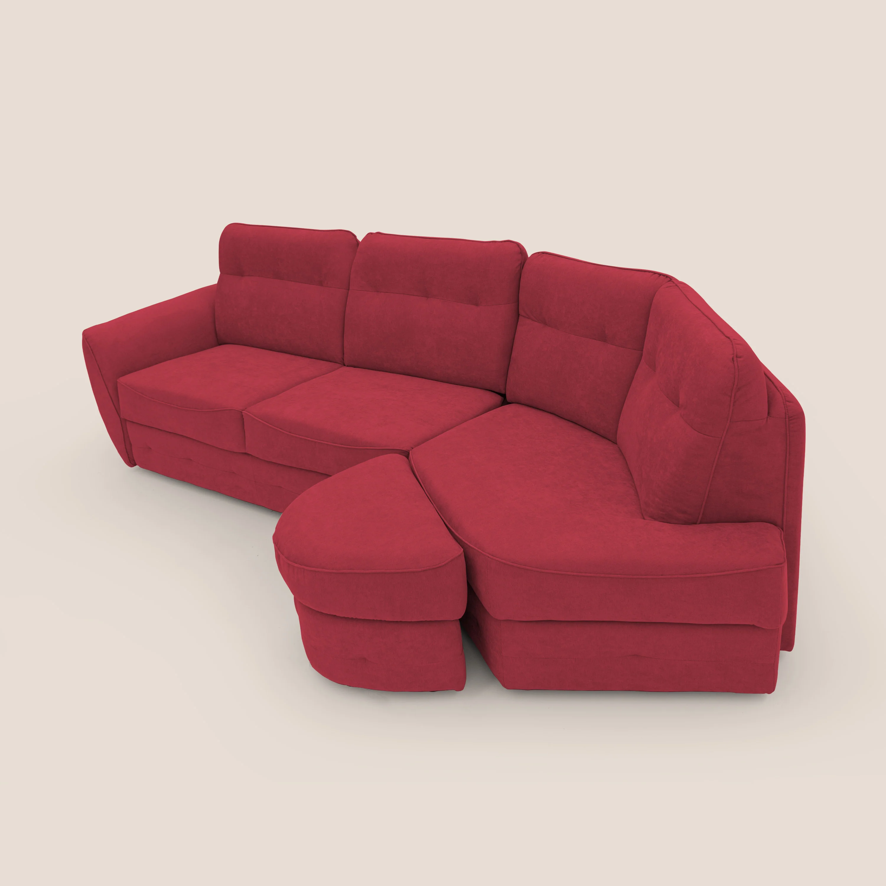Zeus Canapé d'angle convertible avec matelas H18 cm pouf mobile en tissu imperméable T02 rouge - Image 8