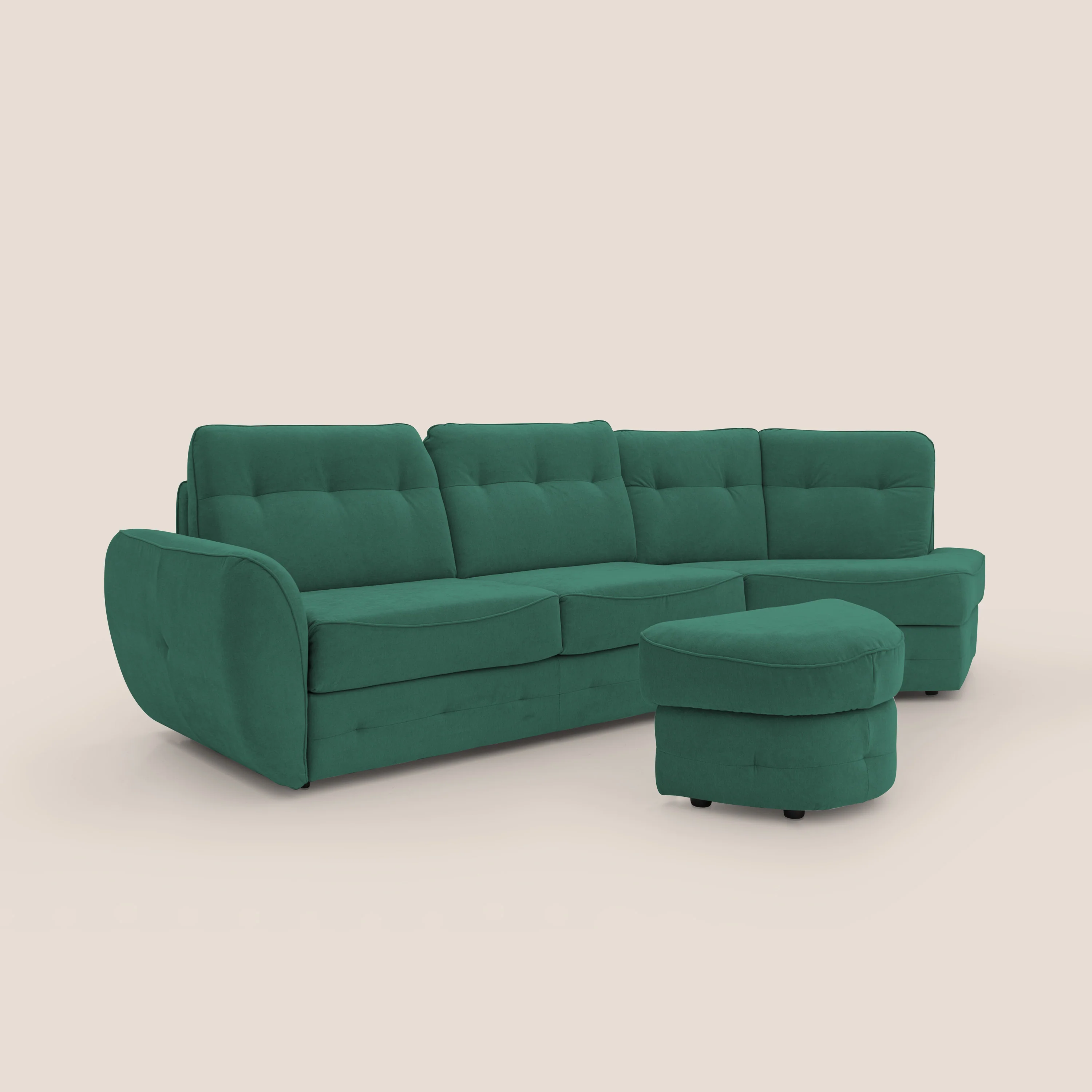 Zeus Canapé d'angle convertible avec matelas H18 cm pouf mobile en tissu imperméable T02 vert - Image 4